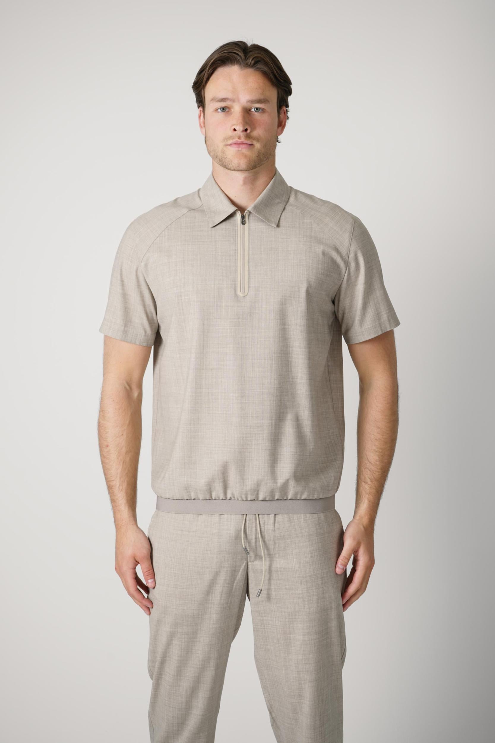 Sease Zipped Polo Woven Driftwood