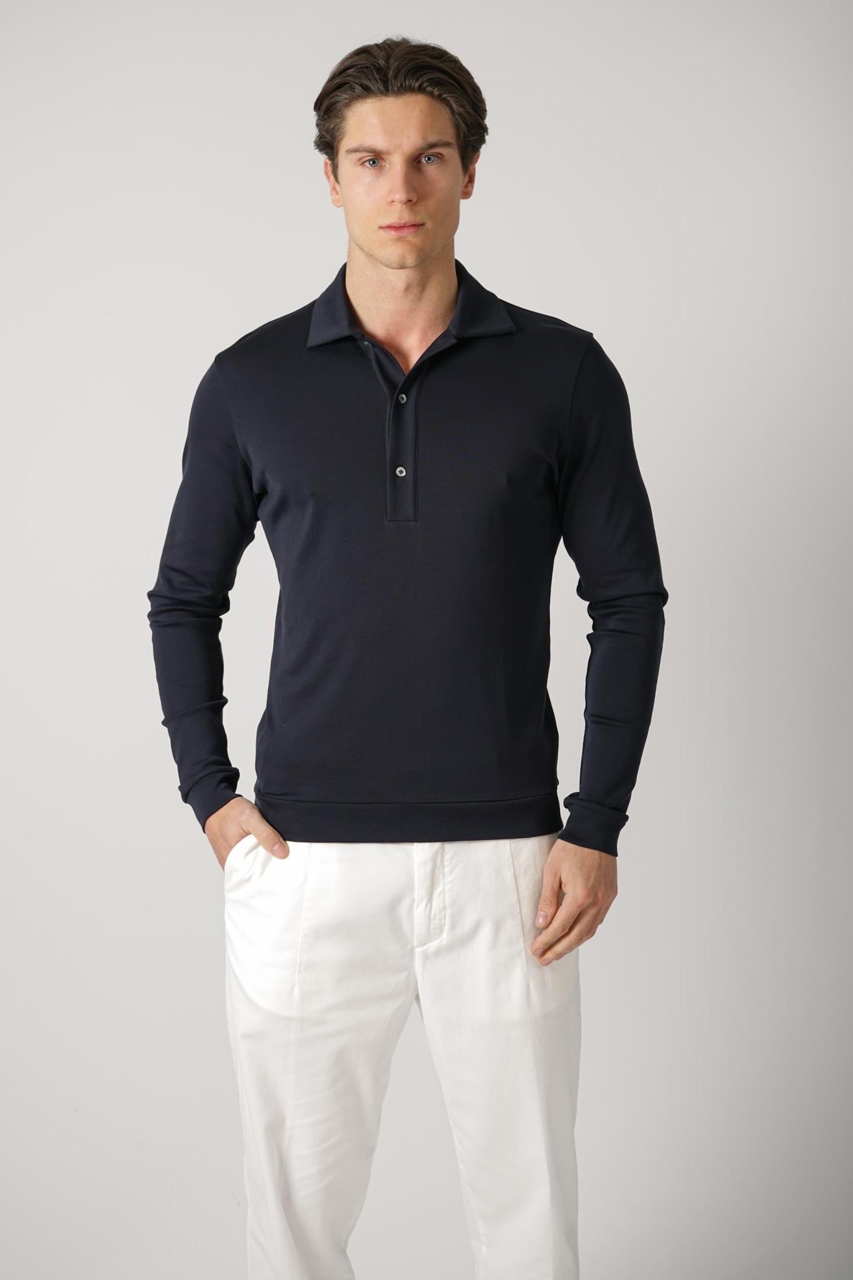 Stefan Brandt 100% Urpima Sea Island Longsleeve Polo Marino