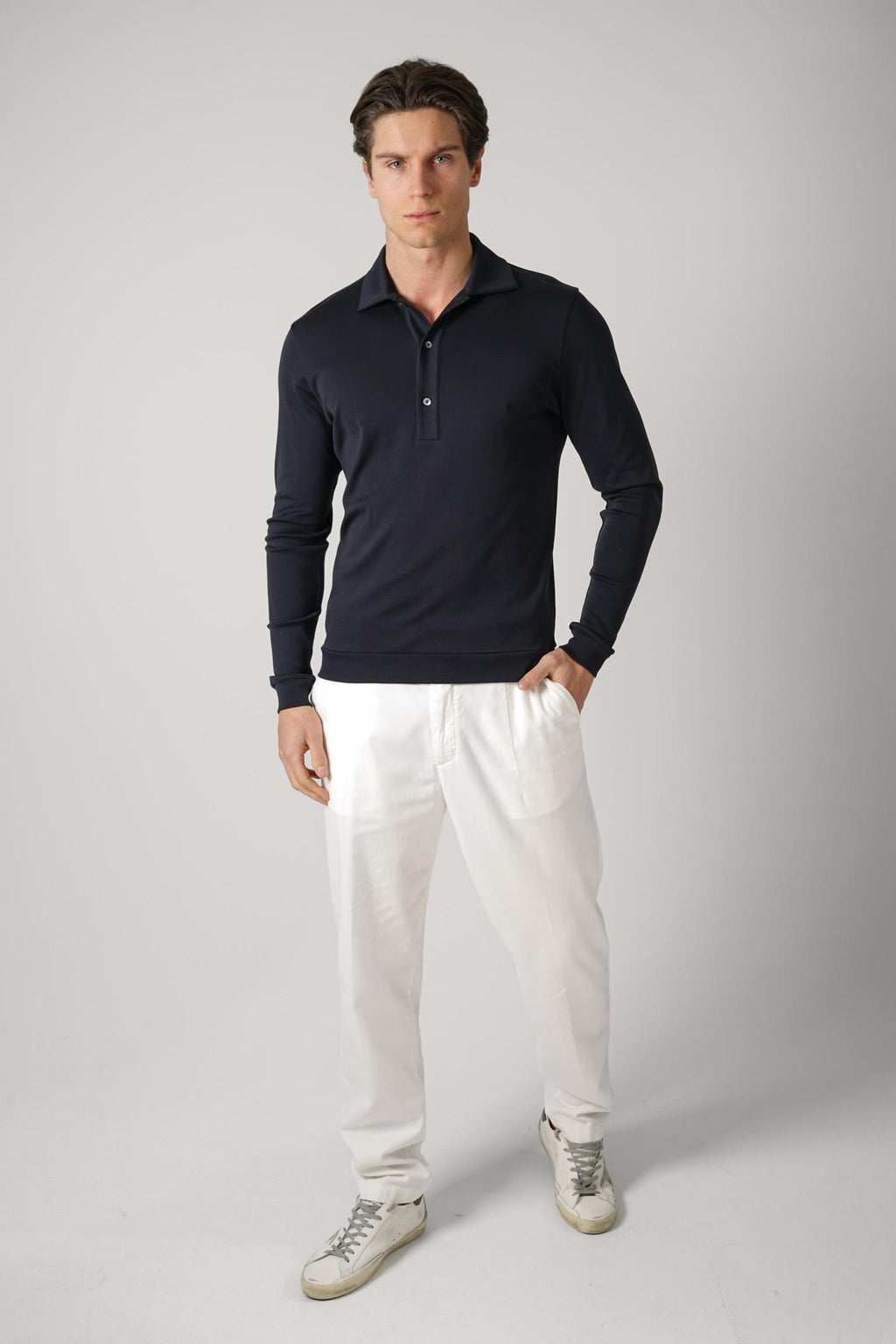 Stefan Brandt 100% Urpima Sea Island Longsleeve Polo Marino
