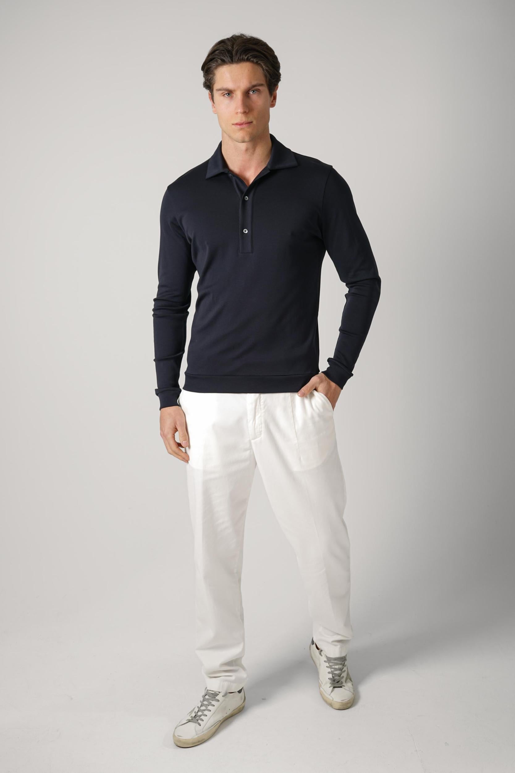 Stefan Brandt 100% Urpima Sea Island Longsleeve Polo Marino
