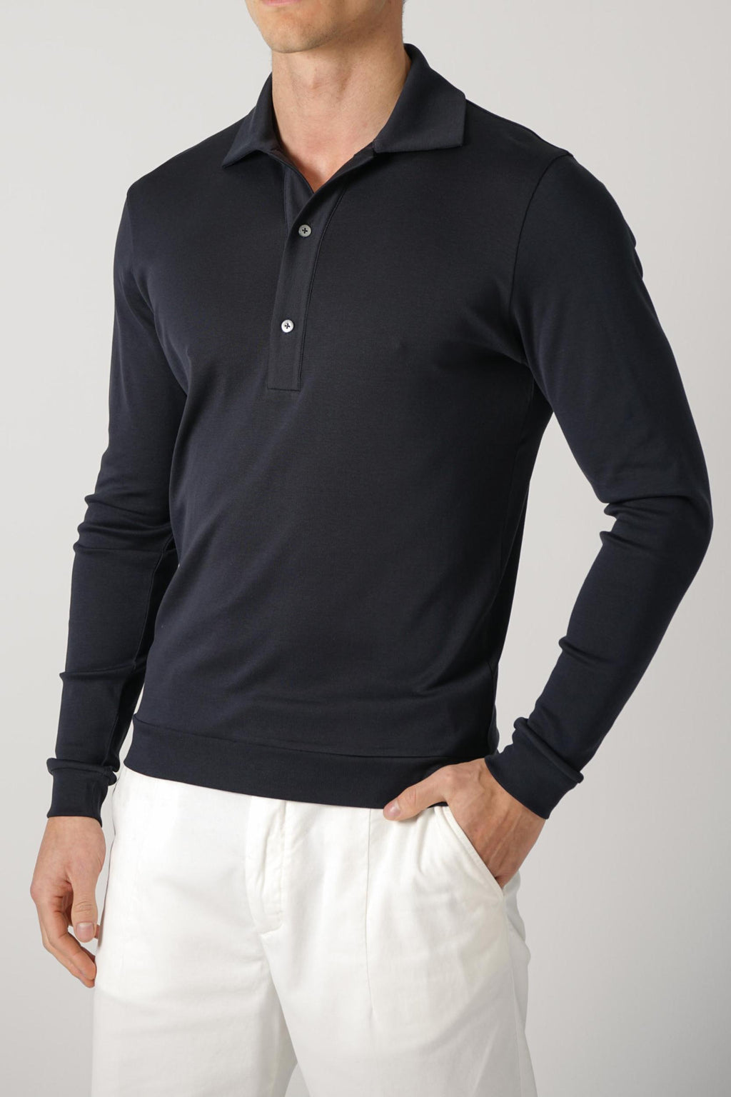 Stefan Brandt 100% Urpima Sea Island Longsleeve Polo Marino