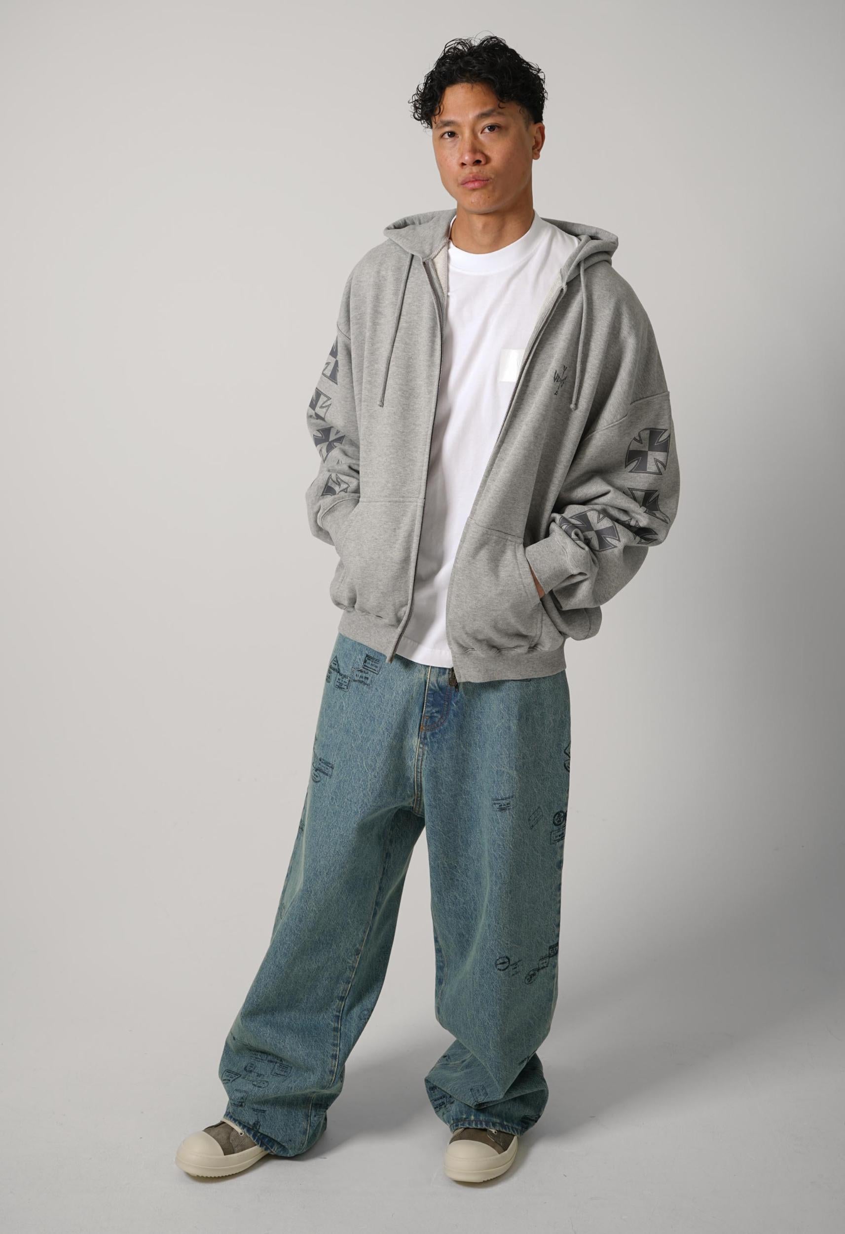 Vetements Biker Cross Sleeves Zip-Up Hoodie Grey