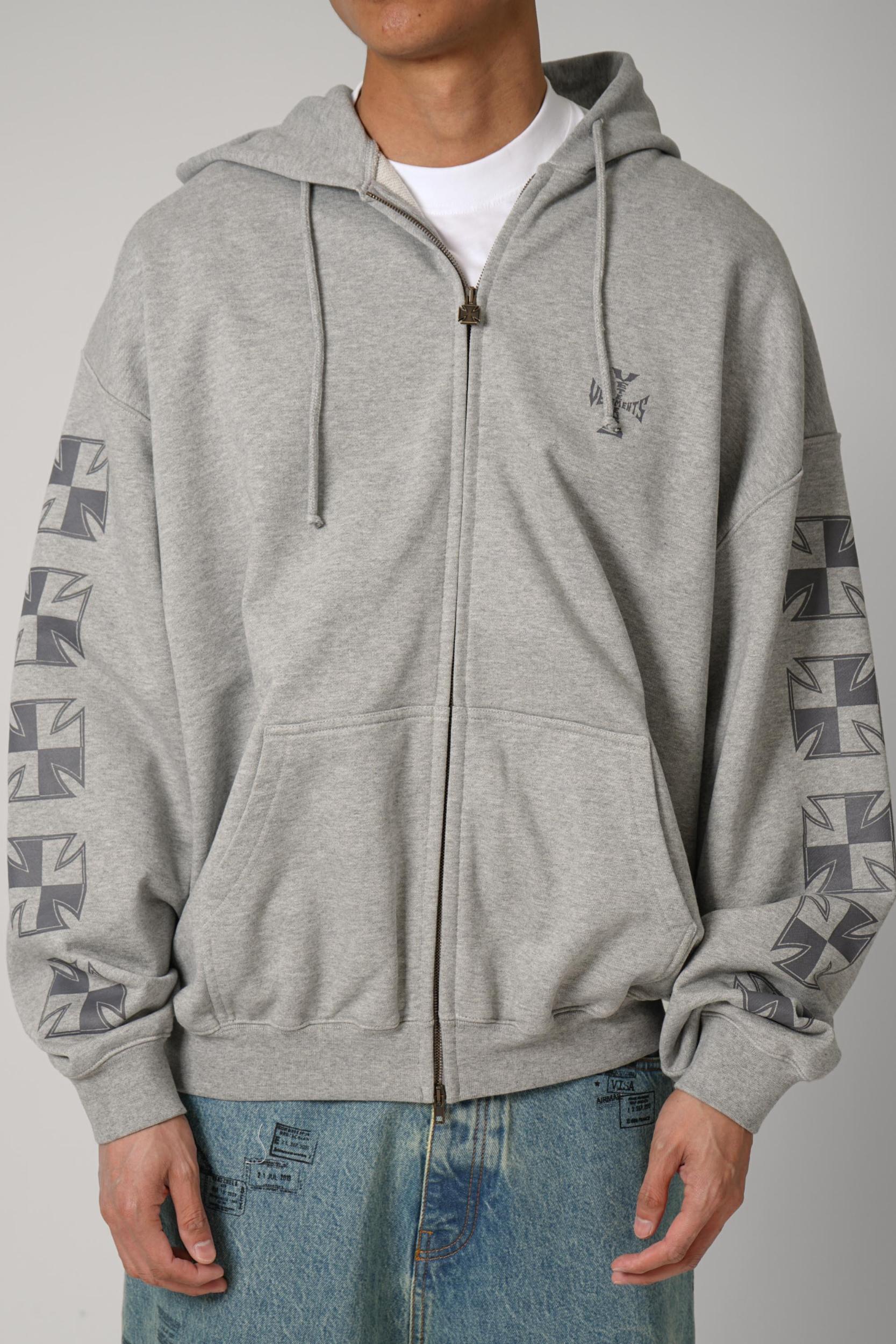 Vetements Biker Cross Sleeves Zip-Up Hoodie Grey