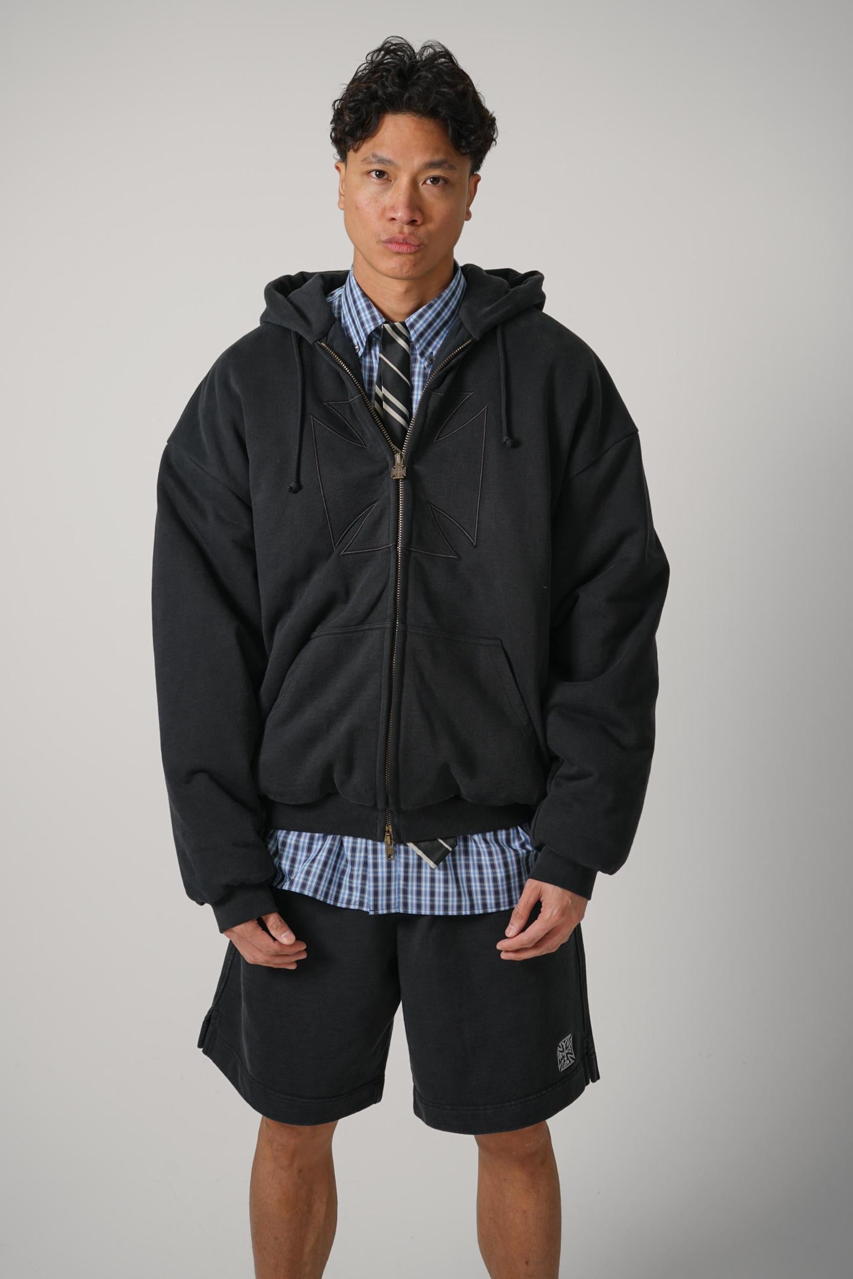 Vetements Black Embroidered Cross Padded Zip-Up Hoodie Black