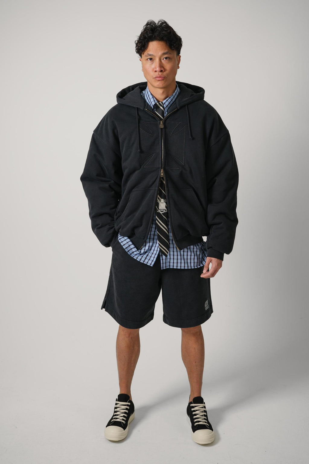 Vetements Black Embroidered Cross Padded Zip-Up Hoodie Black