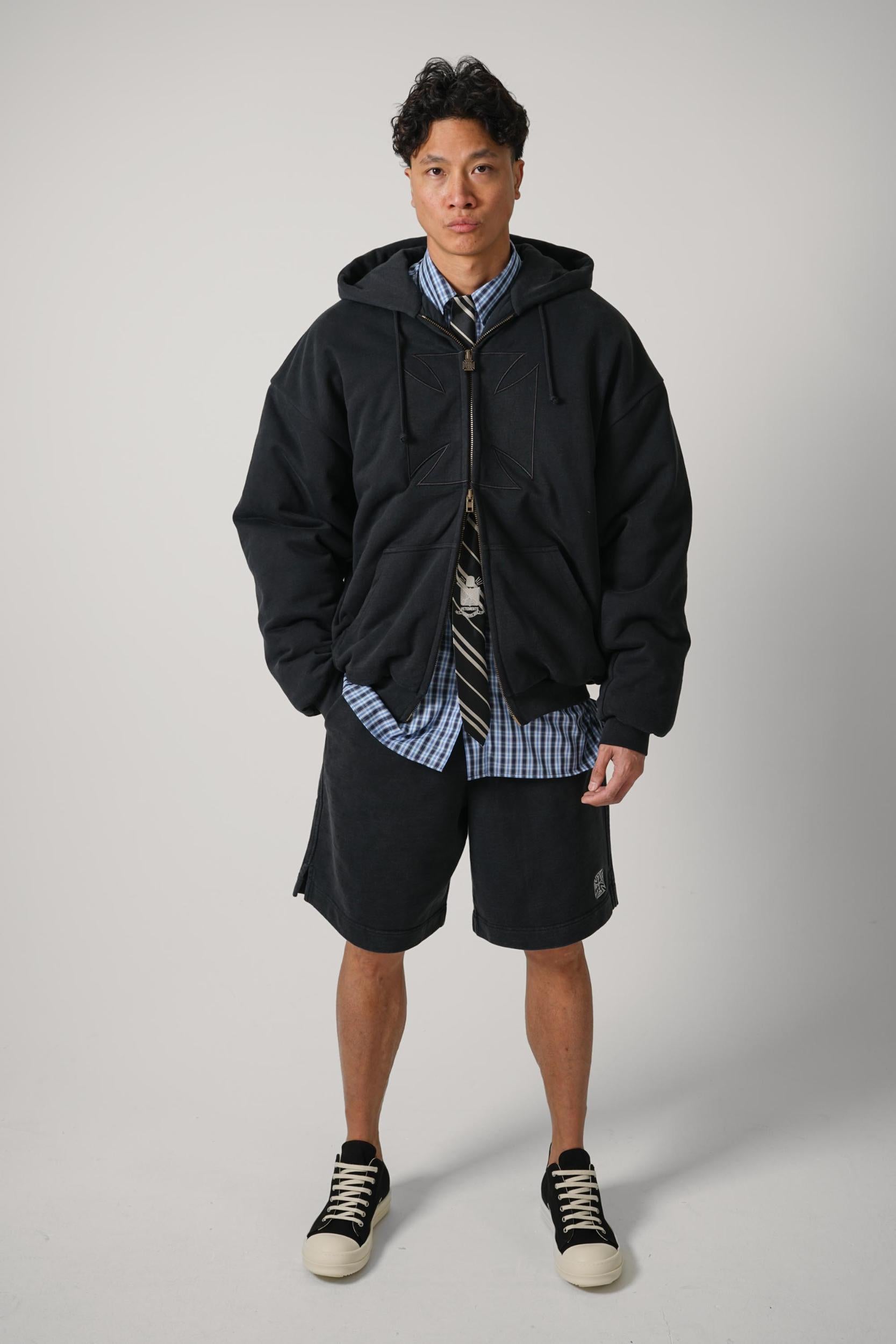 Vetements Black Embroidered Cross Padded Zip-Up Hoodie Black