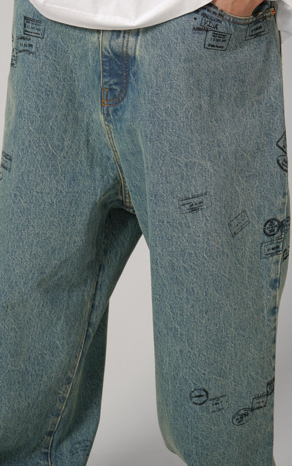 Vetements Passport Stamps Jeans Blue