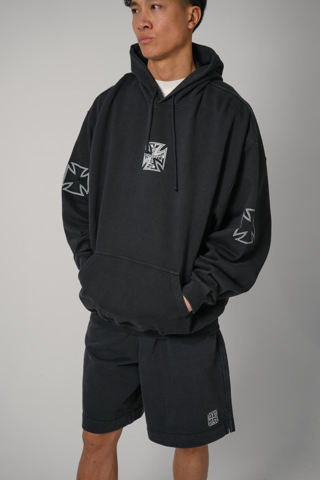 Vetements Triple Biker Cross Logo Hoodie Black