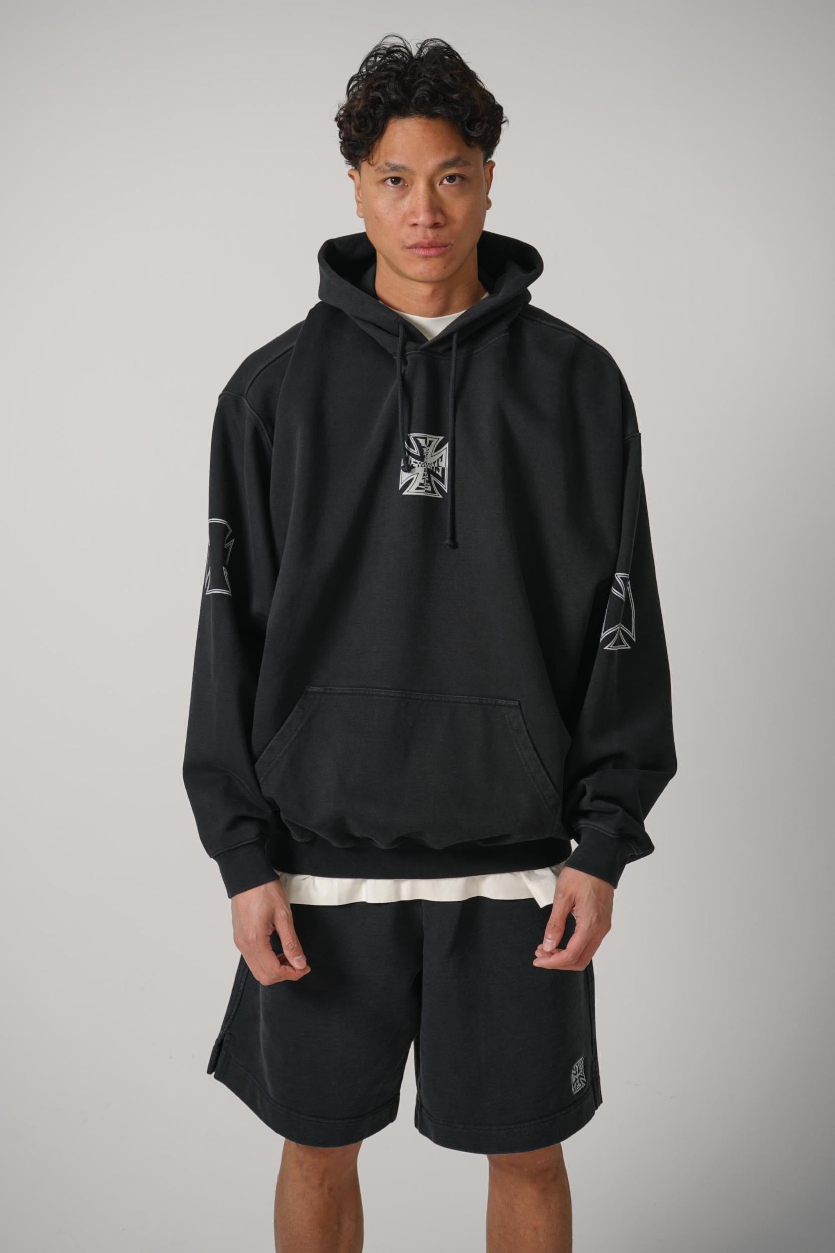 Vetements Triple Biker Cross Logo Hoodie Black