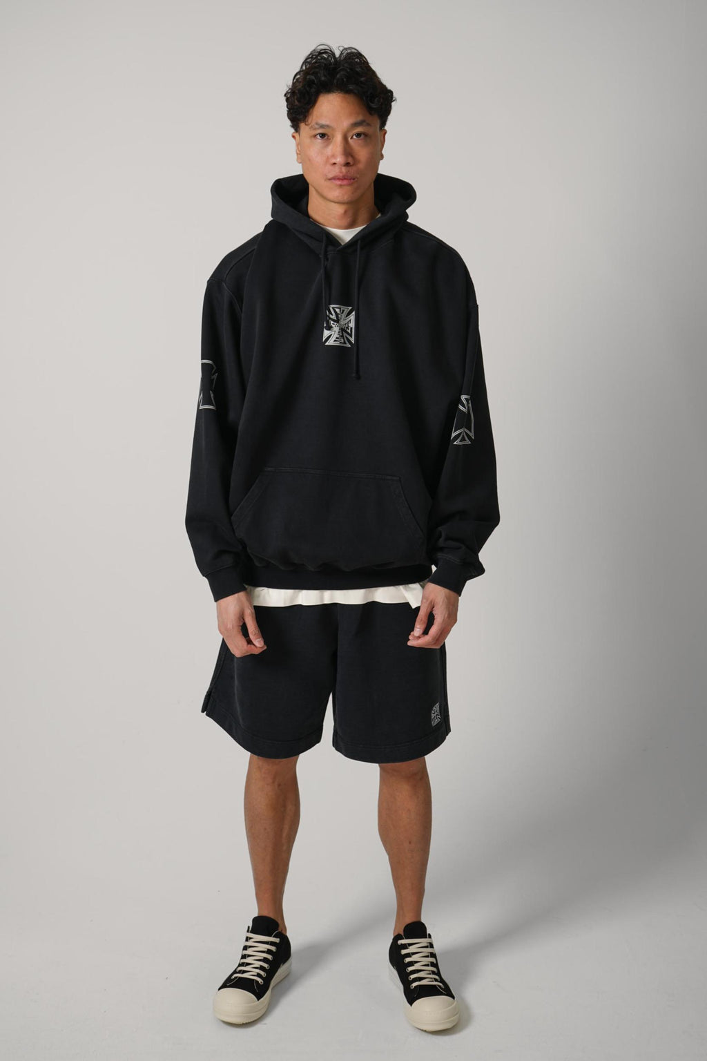 Vetements Triple Biker Cross Logo Hoodie Black