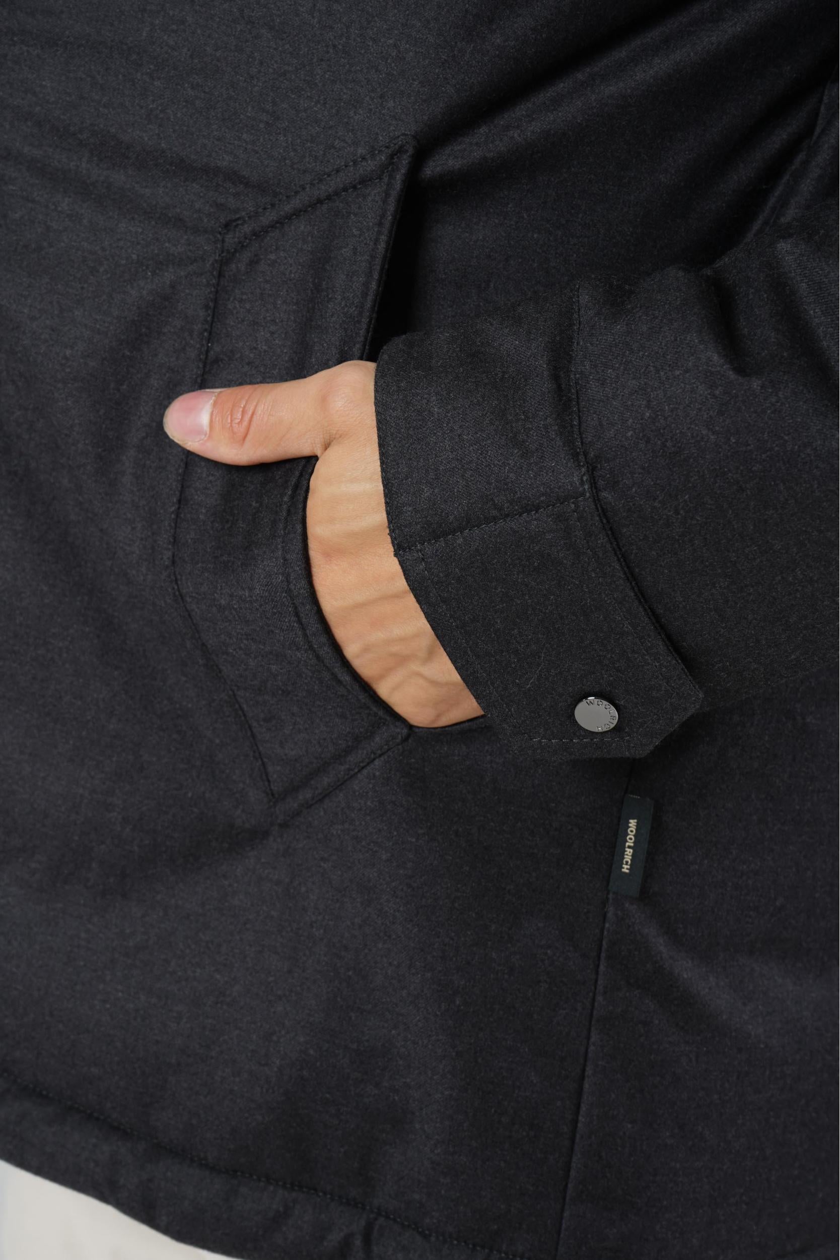 Woolrich Wool Silk Short Parka Graphite Melange