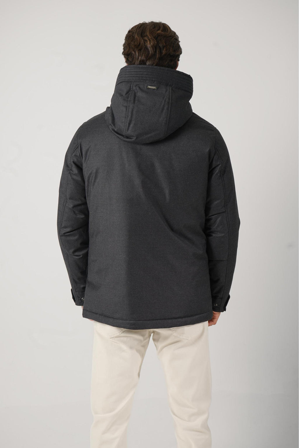 Woolrich Wool Silk Short Parka Graphite Melange