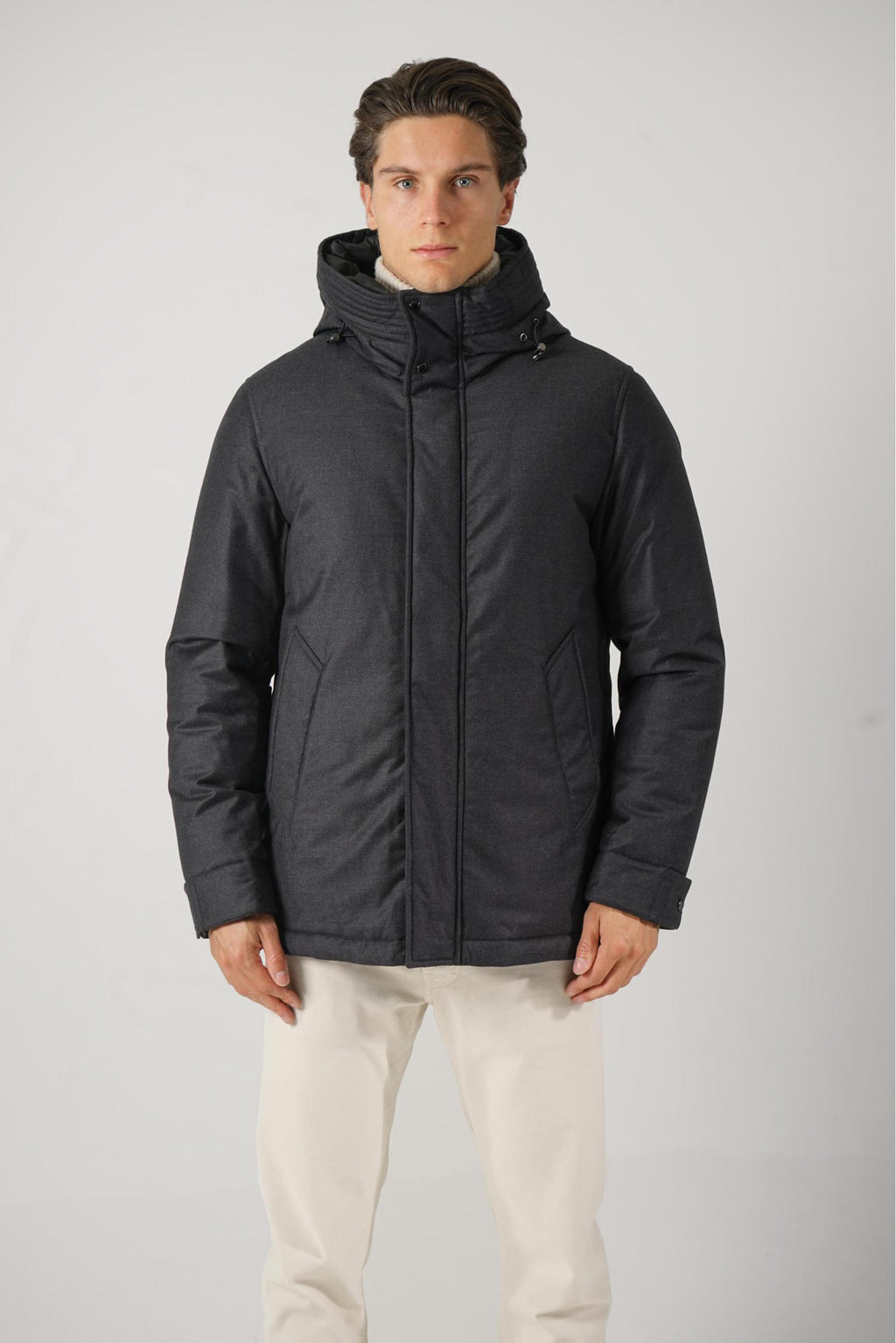 Woolrich Wool Silk Short Parka Graphite Melange