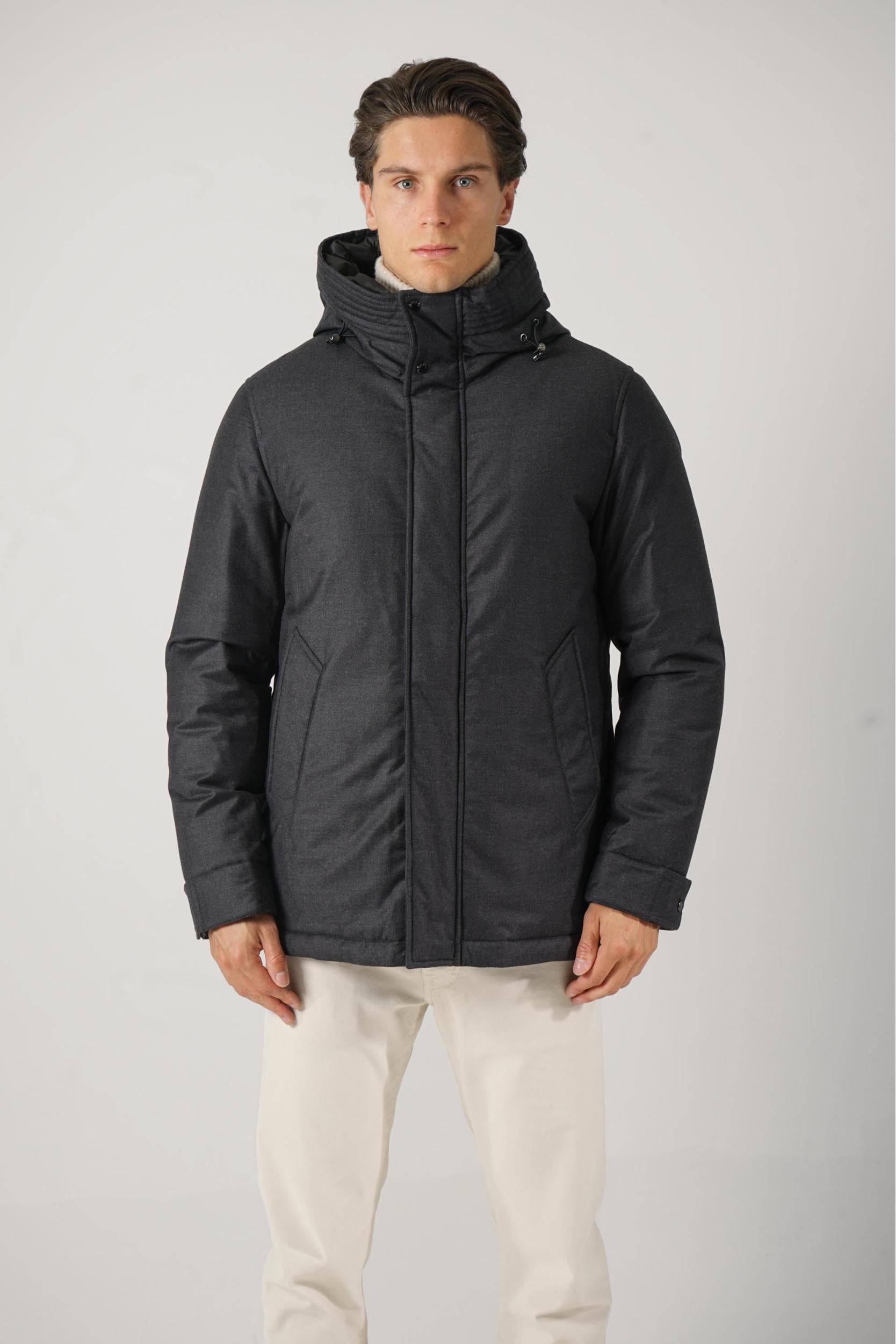 Woolrich Wool Silk Short Parka Graphite Melange