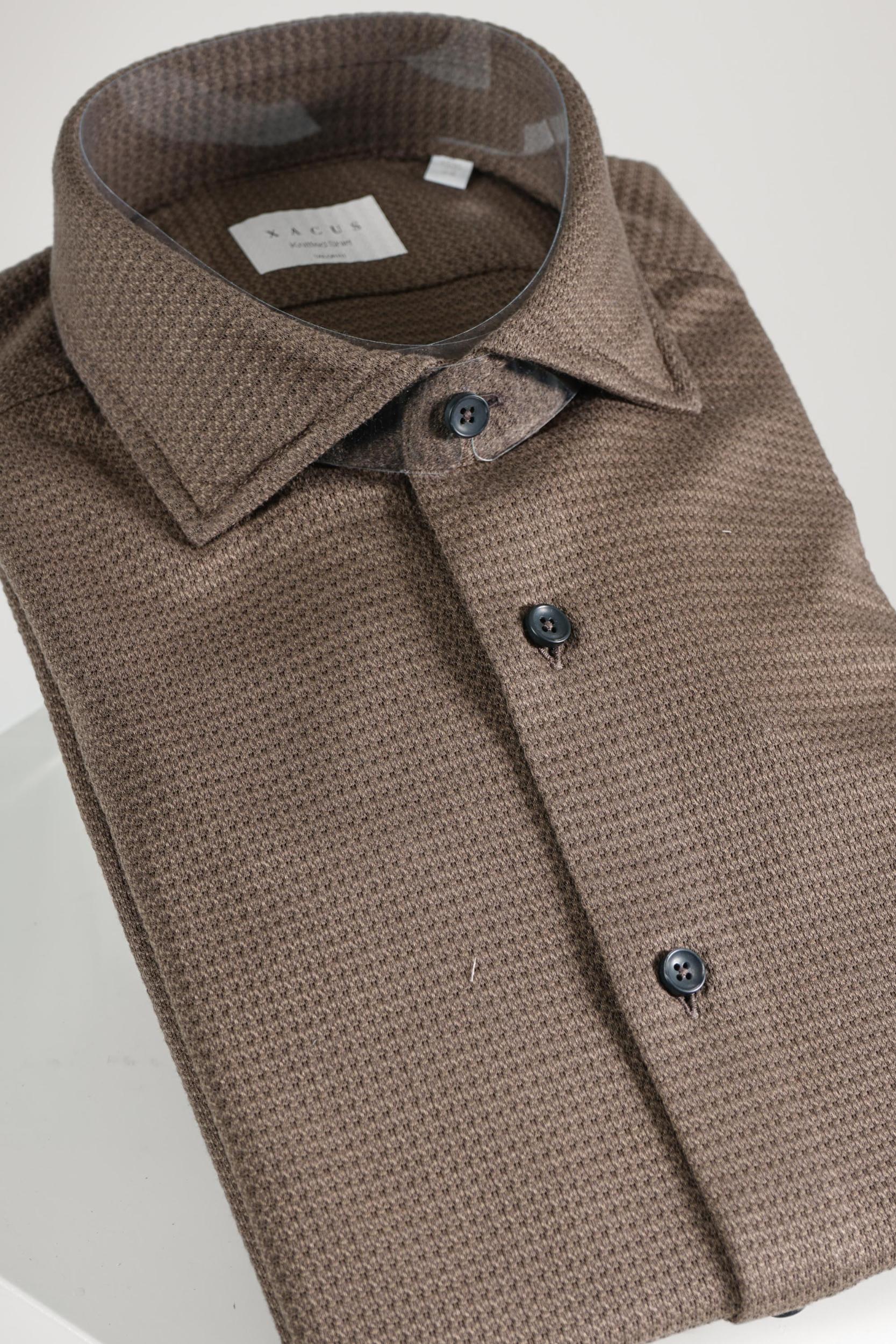 Xacus Tailor Fit Knitted Shirt Brown
