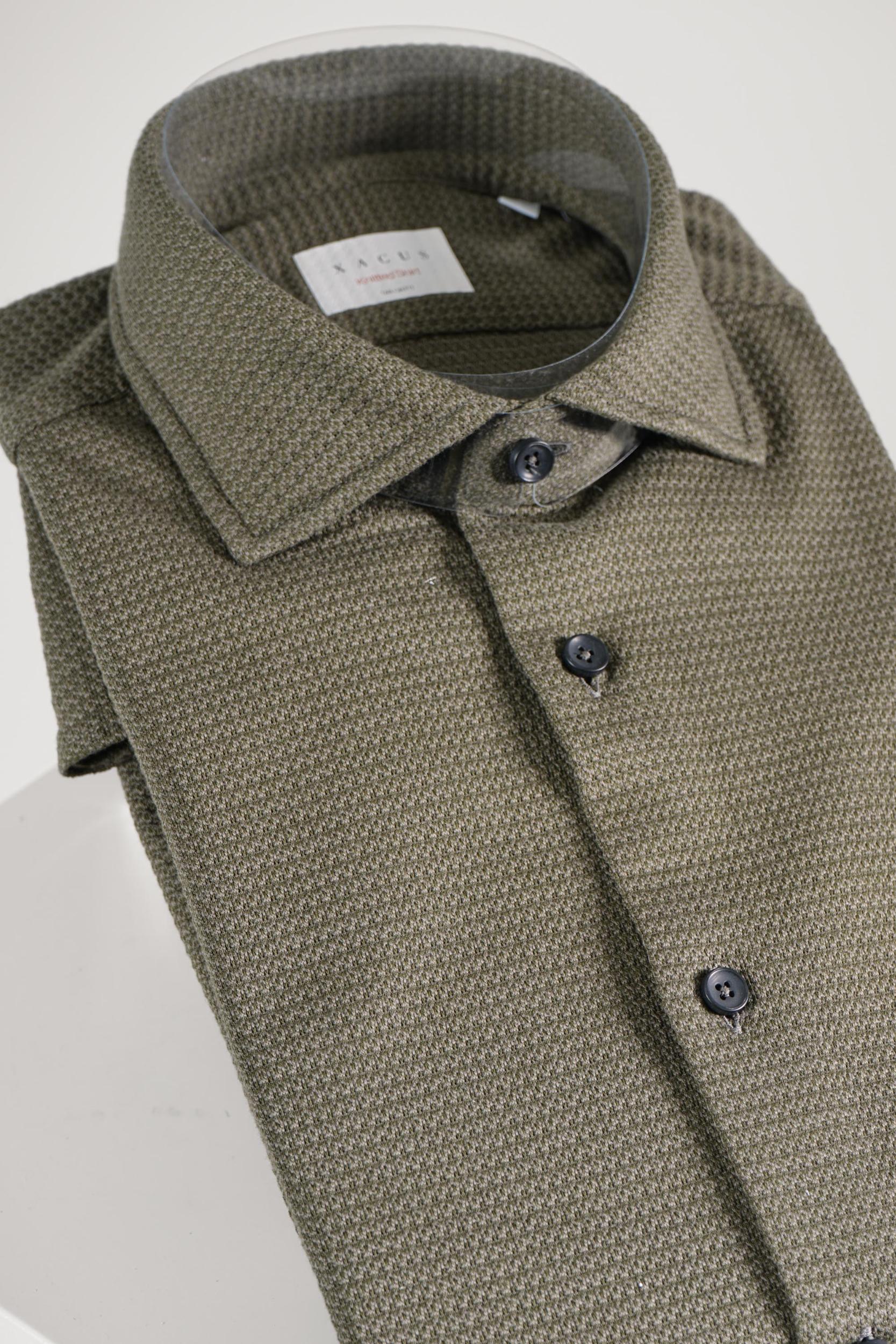 Xacus Tailor Fit Knitted Shirt Olive Green