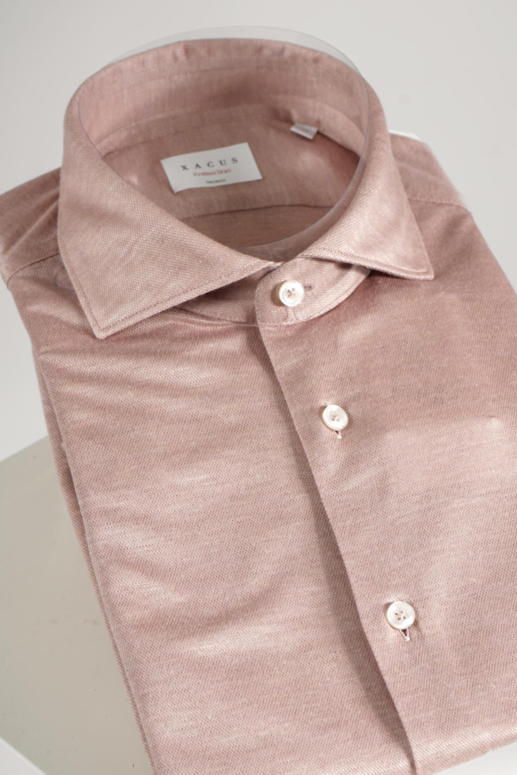 Xacus Tailor Fit Knitted Shirt Salmon Pink