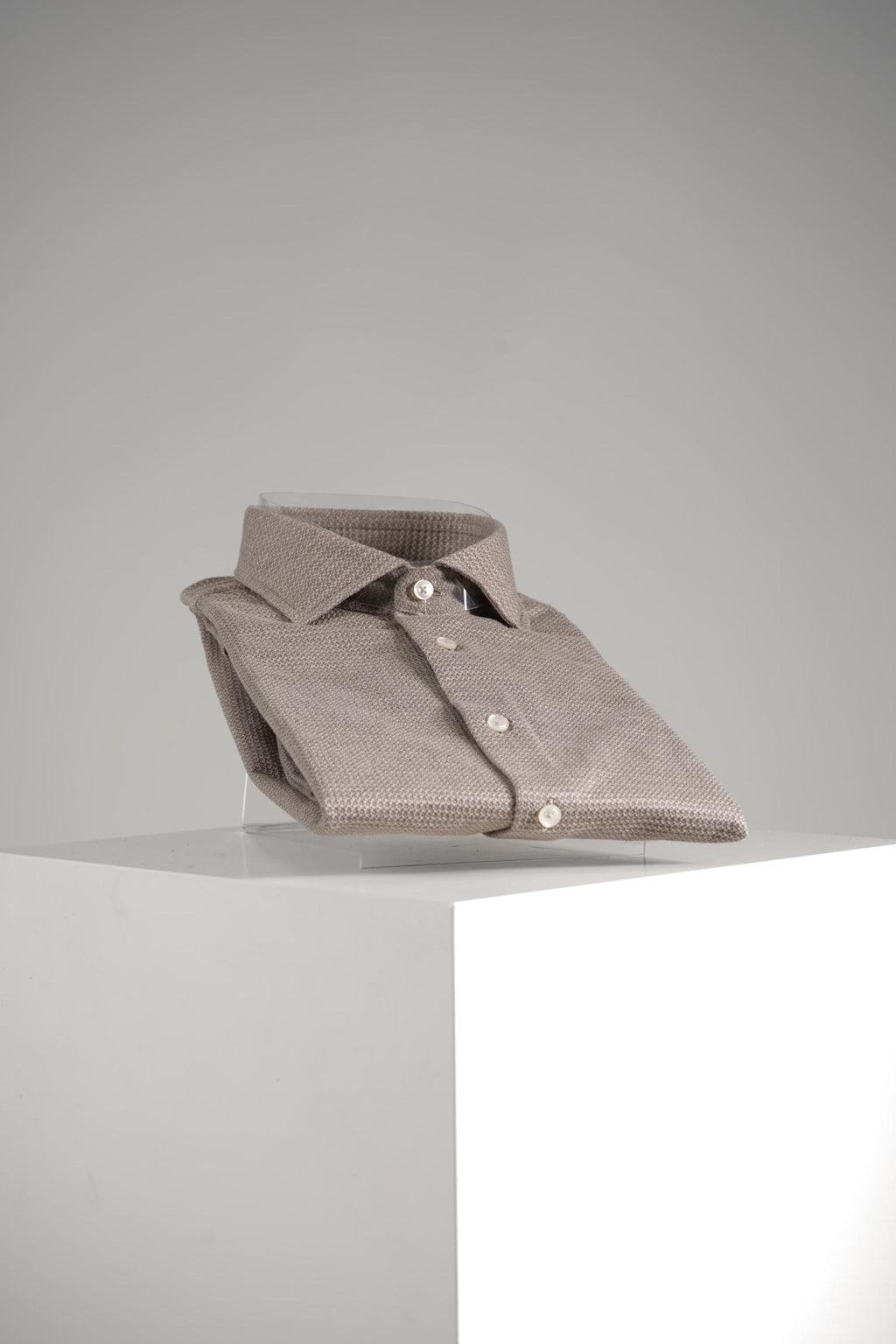Xacus Tailor Fit Knitted Shirt Warm Taupe
