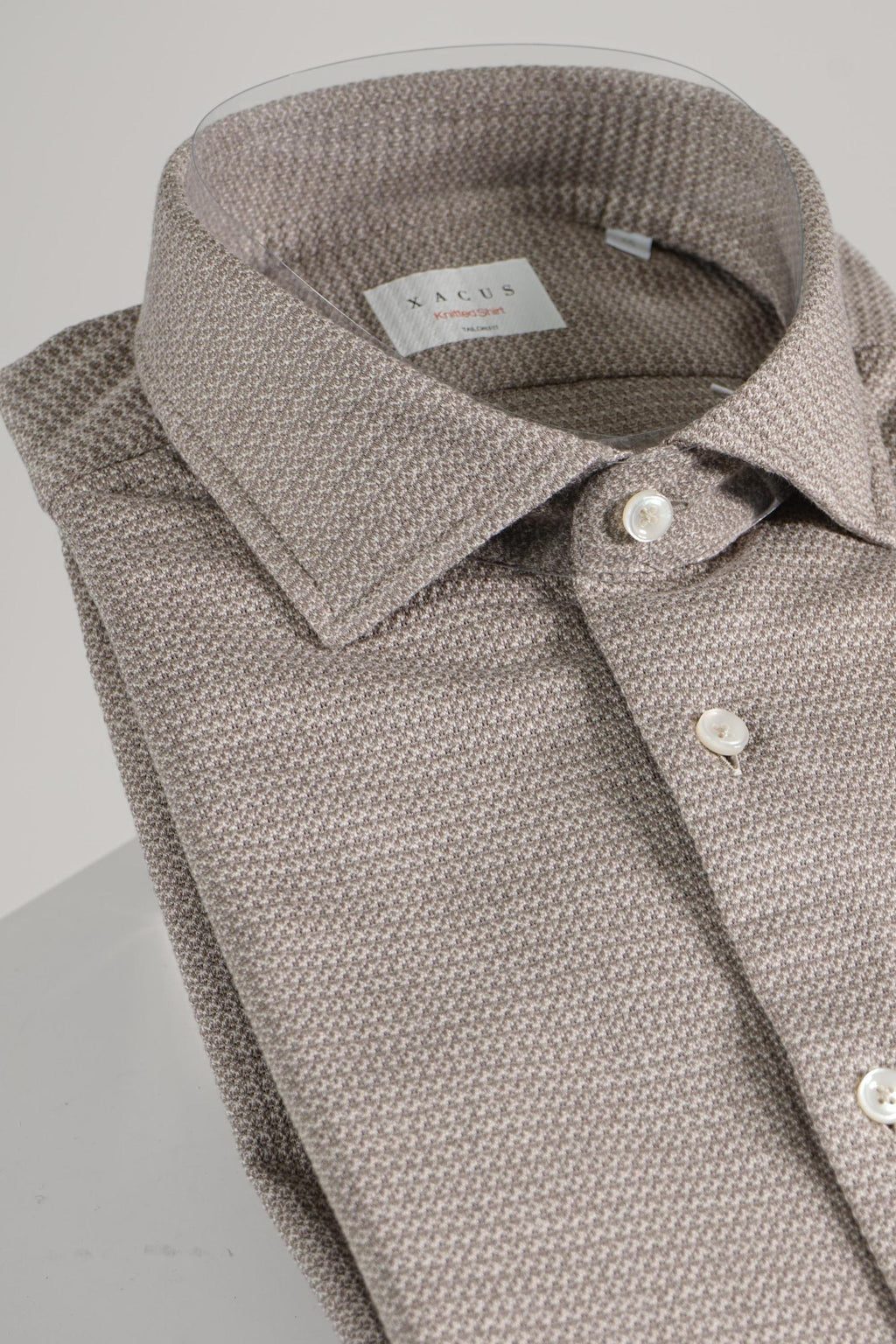Xacus Tailor Fit Knitted Shirt Warm Taupe