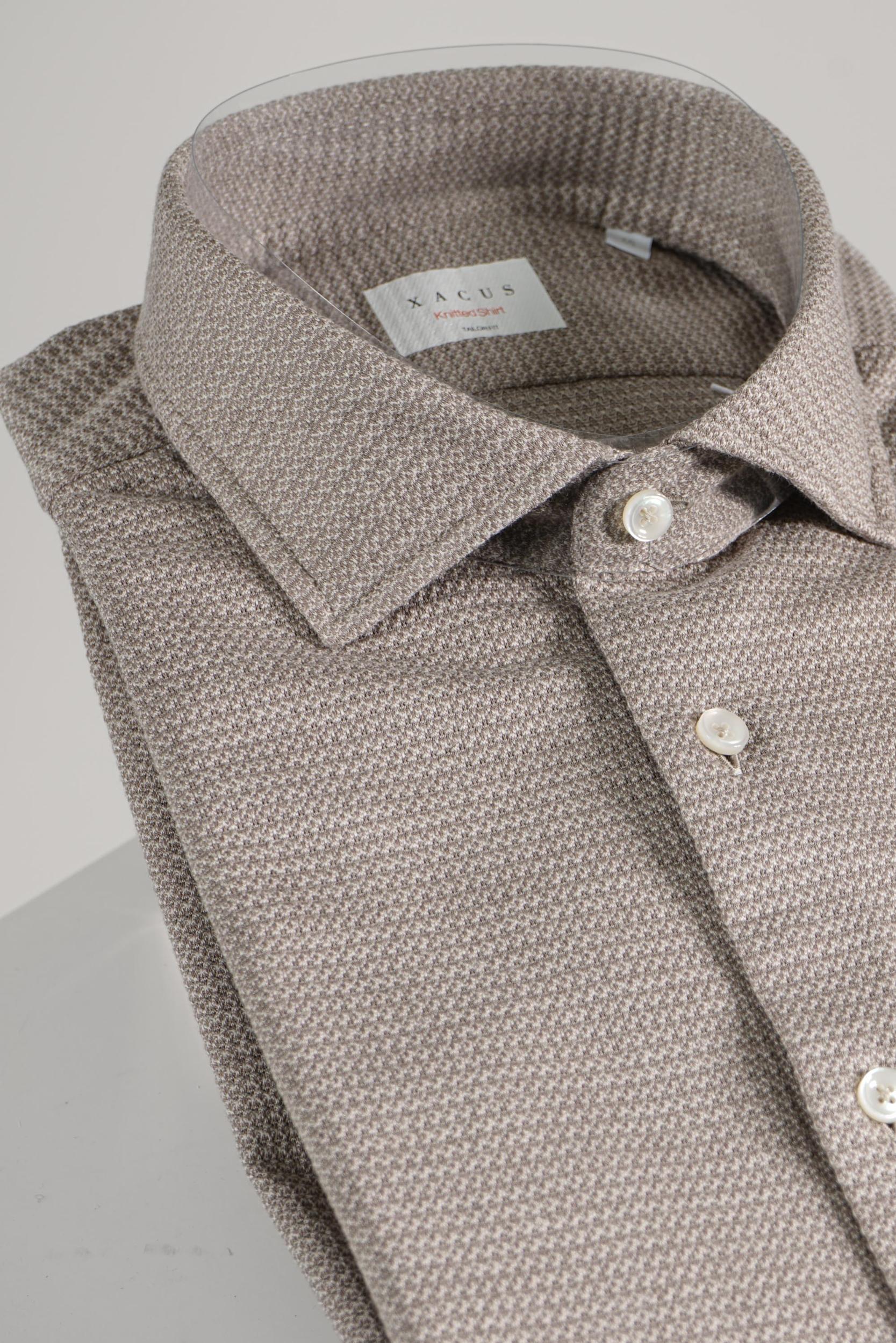 Xacus Tailor Fit Knitted Shirt Warm Taupe