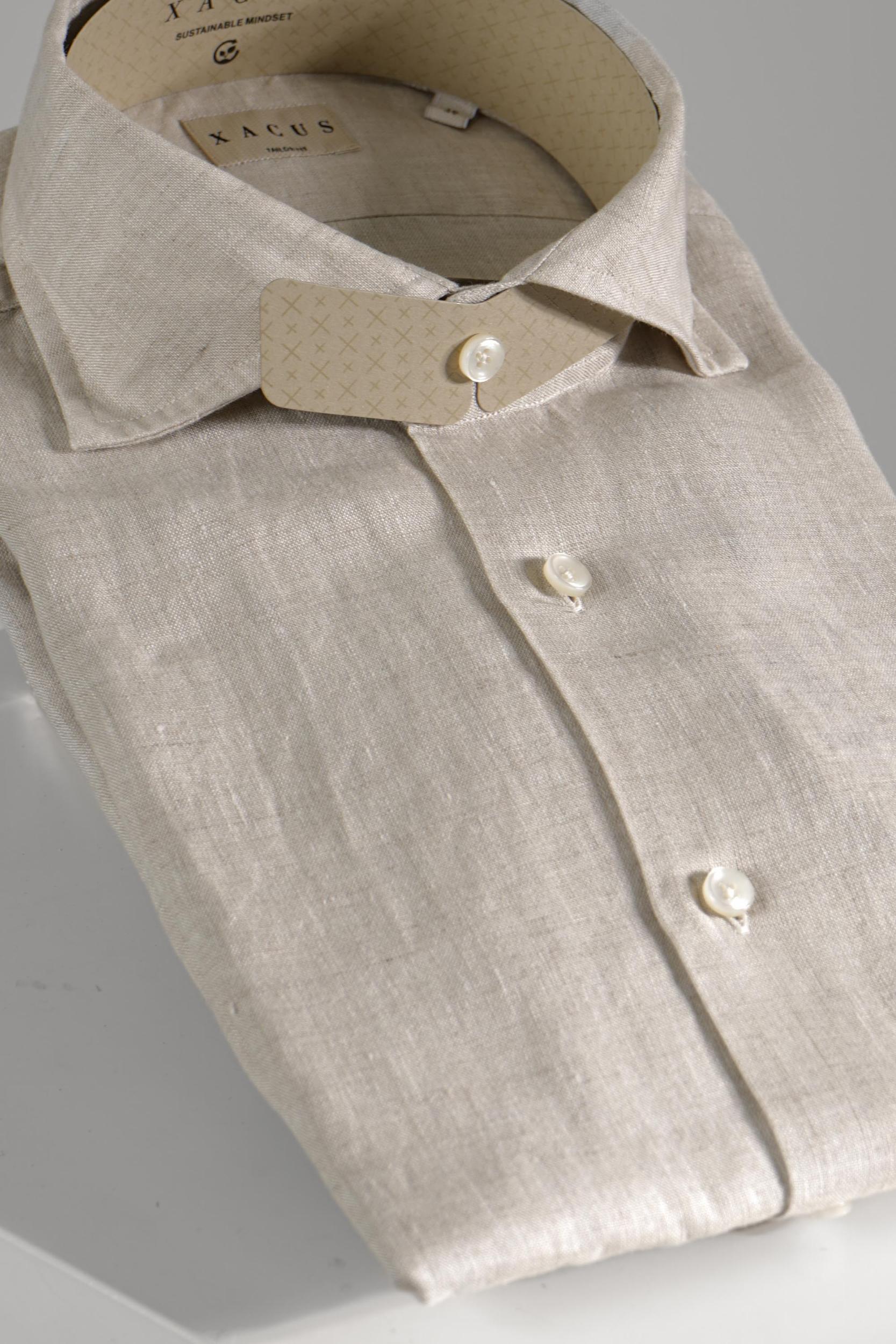 Xacus Tailor Fit Washed Linen Shirt Beige