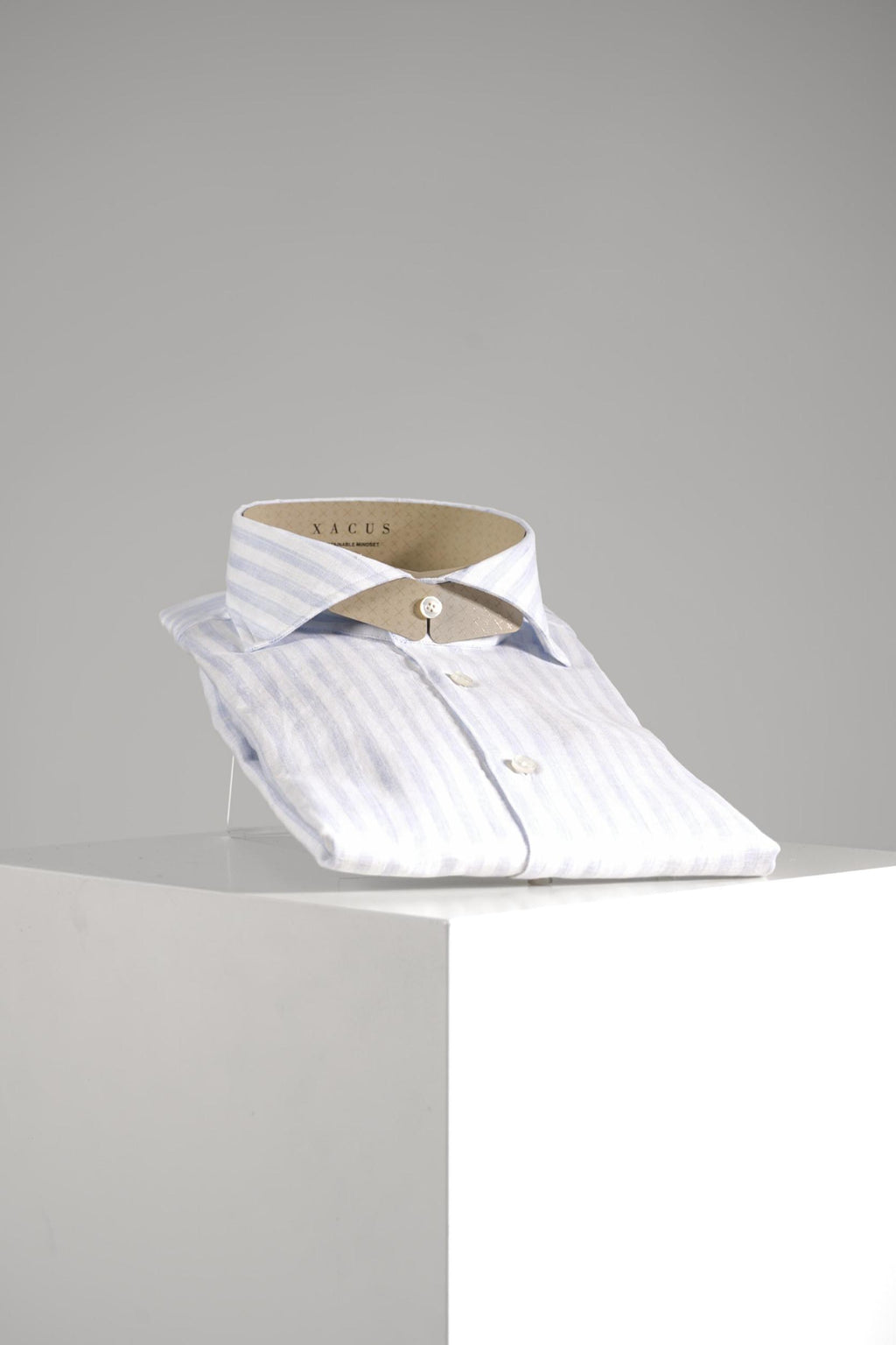 Xacus Tailor Fit Washed Linen Shirt Blue/White