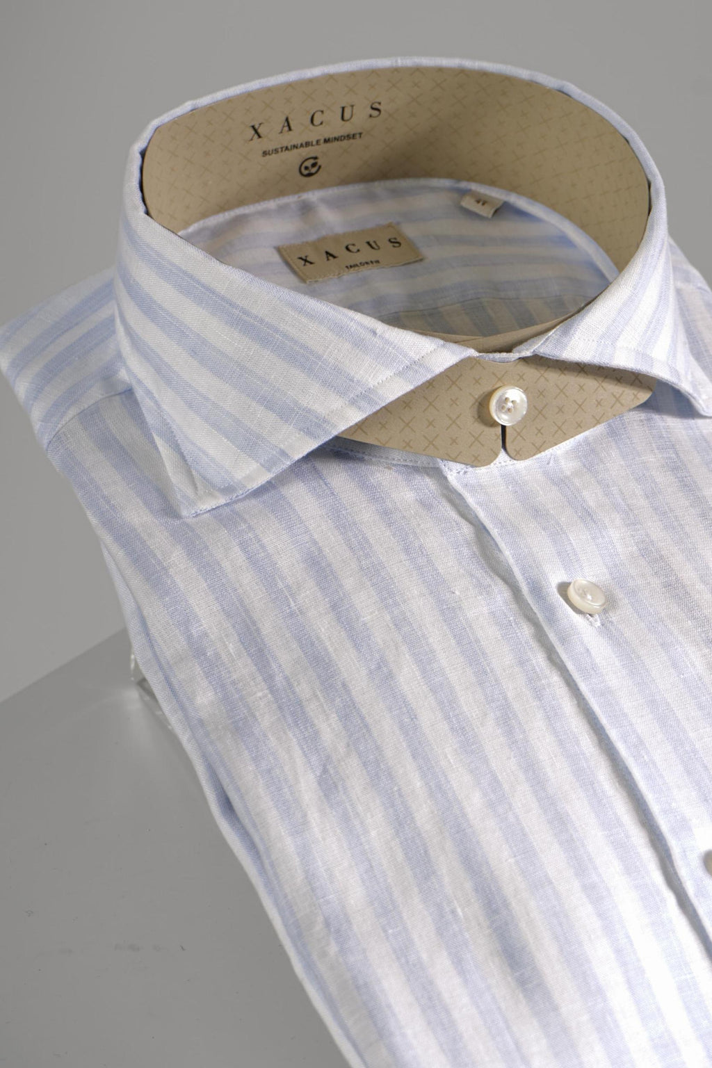 Xacus Tailor Fit Washed Linen Shirt Blue/White
