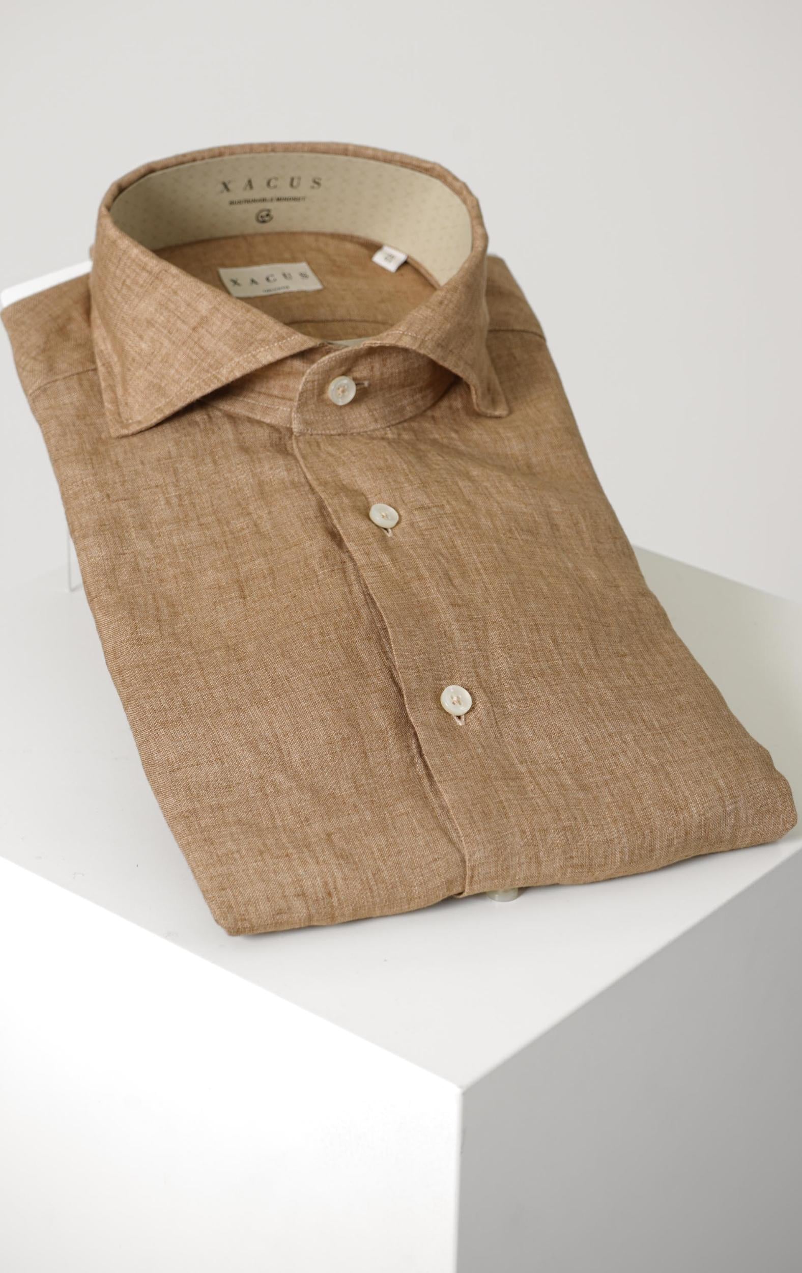 Xacus Tailor Fit Washed Linen Shirt Brown