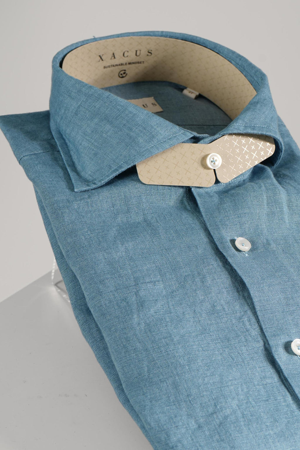 Xacus Tailor Fit Washed Linen Shirt Slate Blue