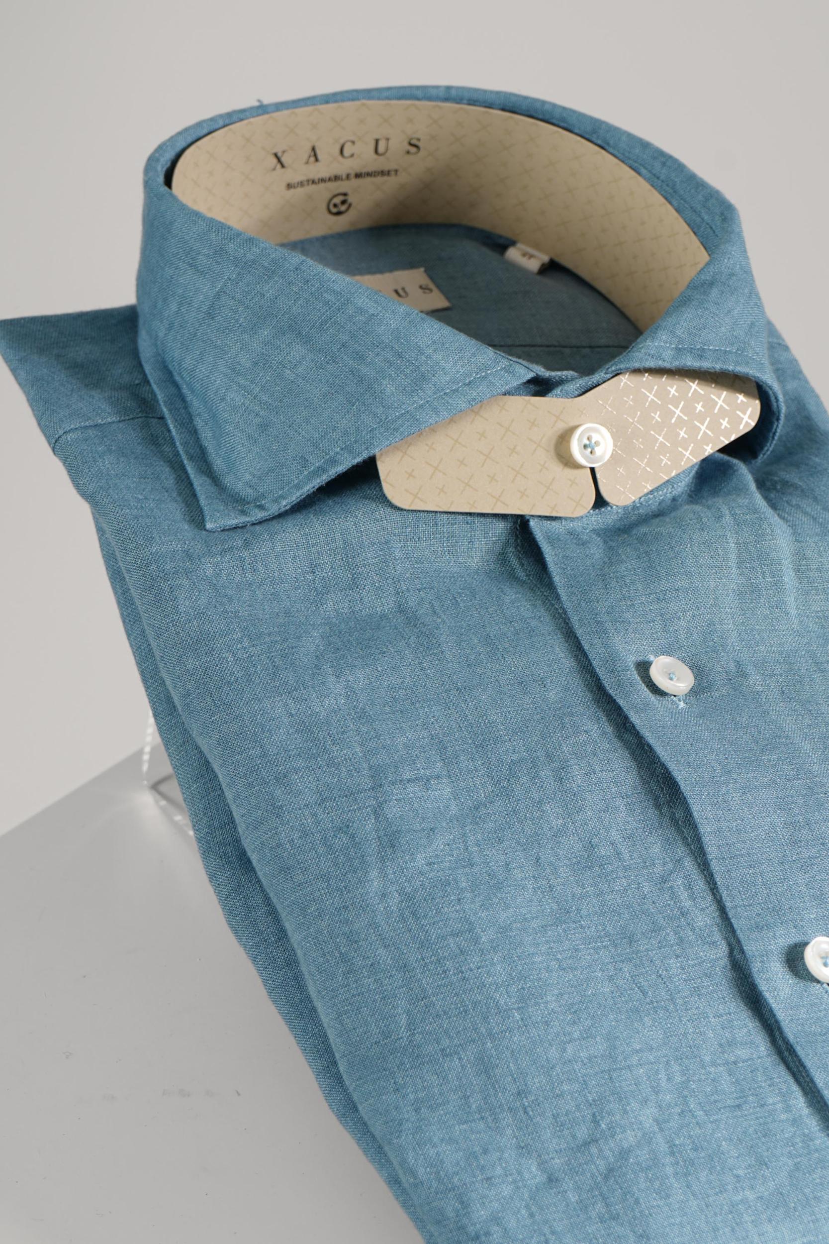 Xacus Tailor Fit Washed Linen Shirt Slate Blue