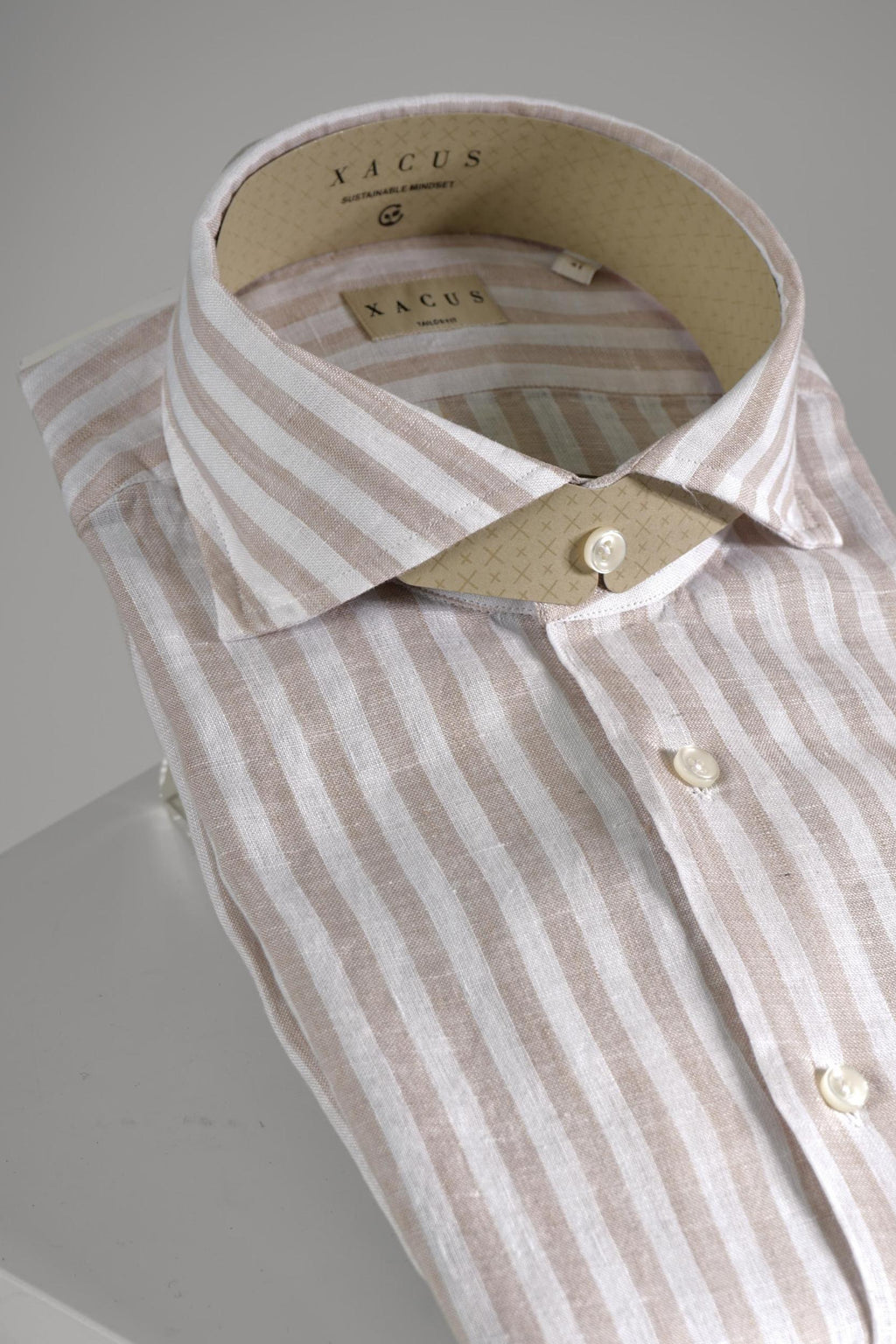 Xacus Tailor Fit Washed Linen Shirt White/Beige