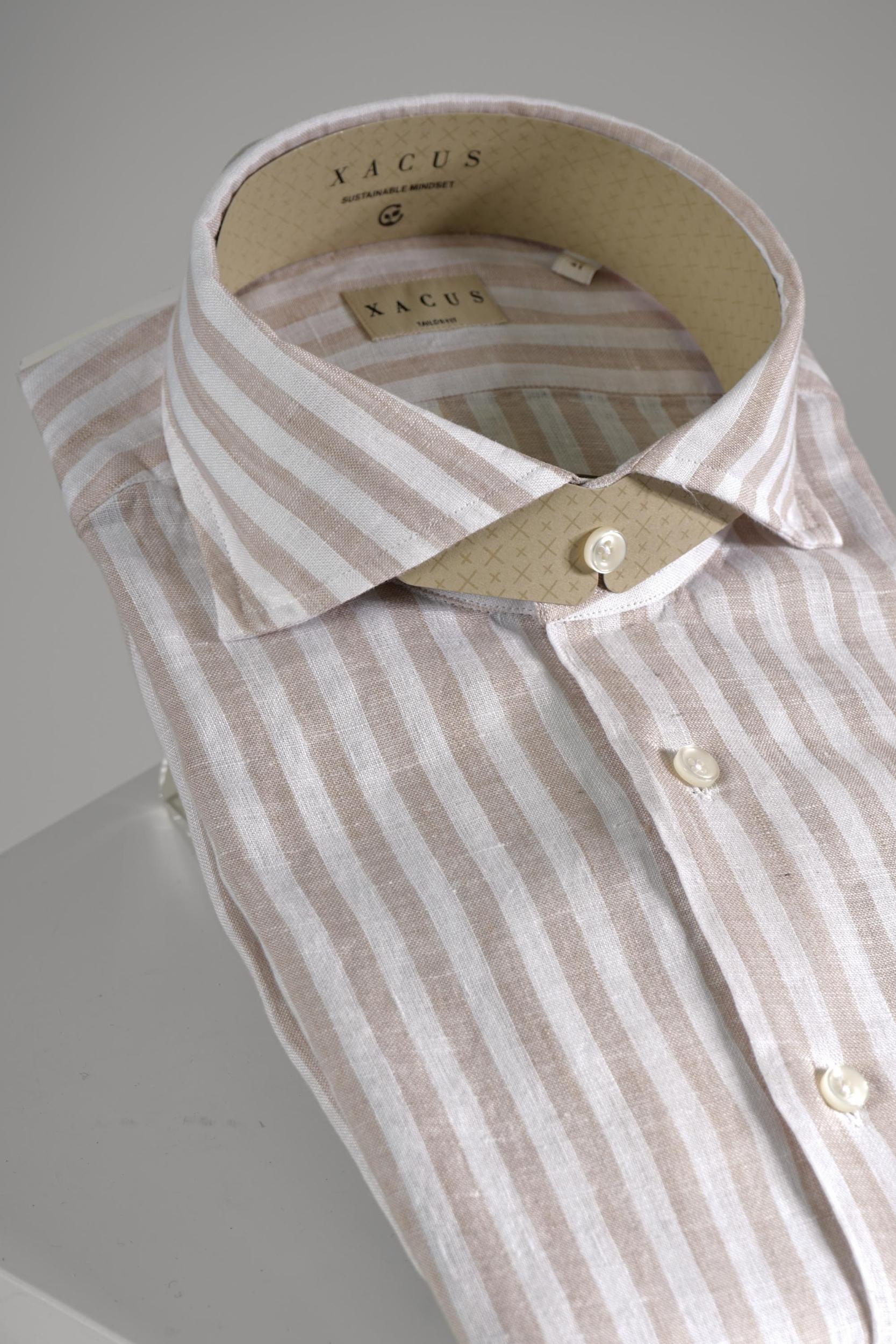 Xacus Tailor Fit Washed Linen Shirt White/Beige