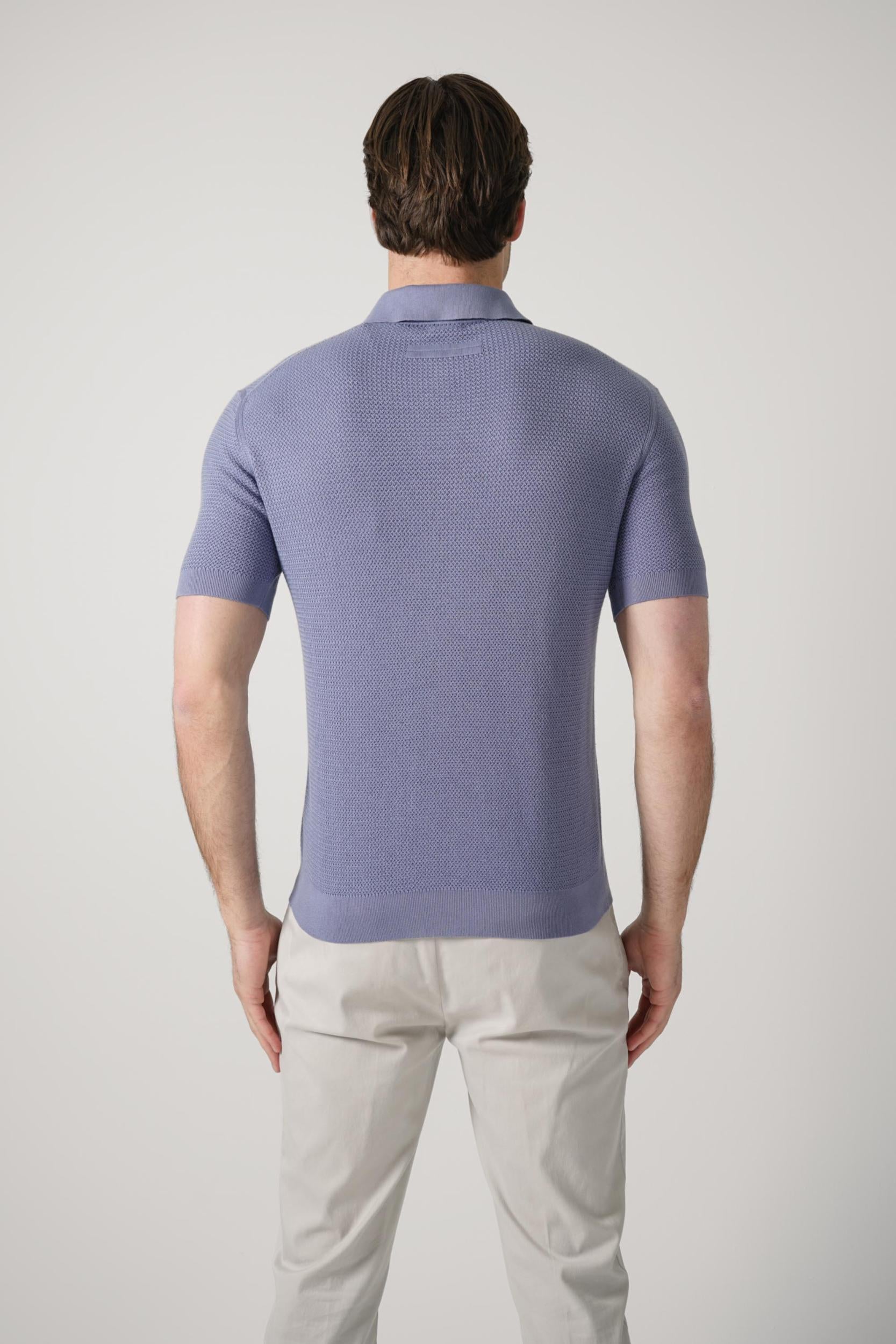 Zegna Knitted V-Neck Polo Lavendel