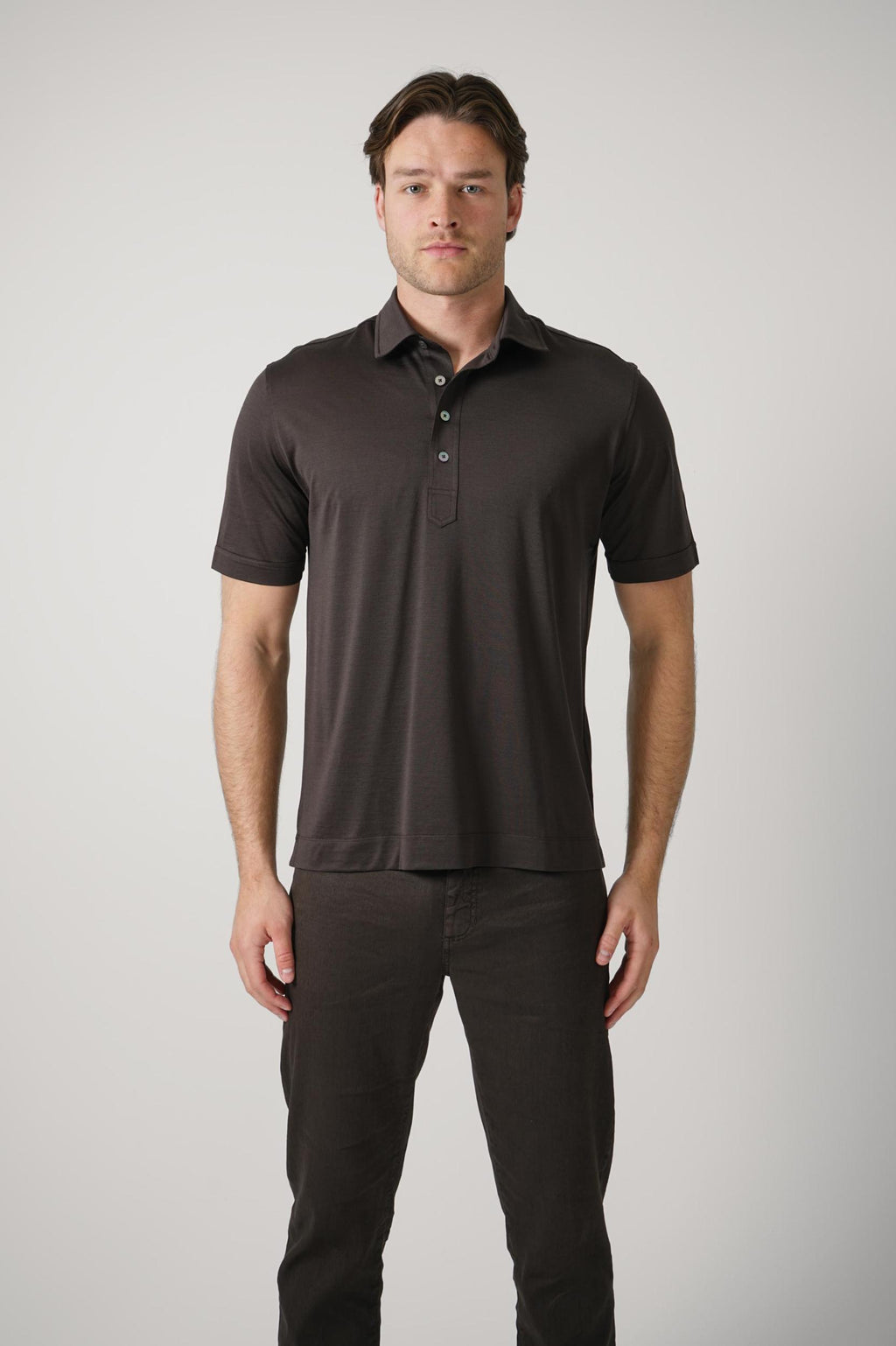 Zegna Leggerissmo Silk Polo Deep Brown