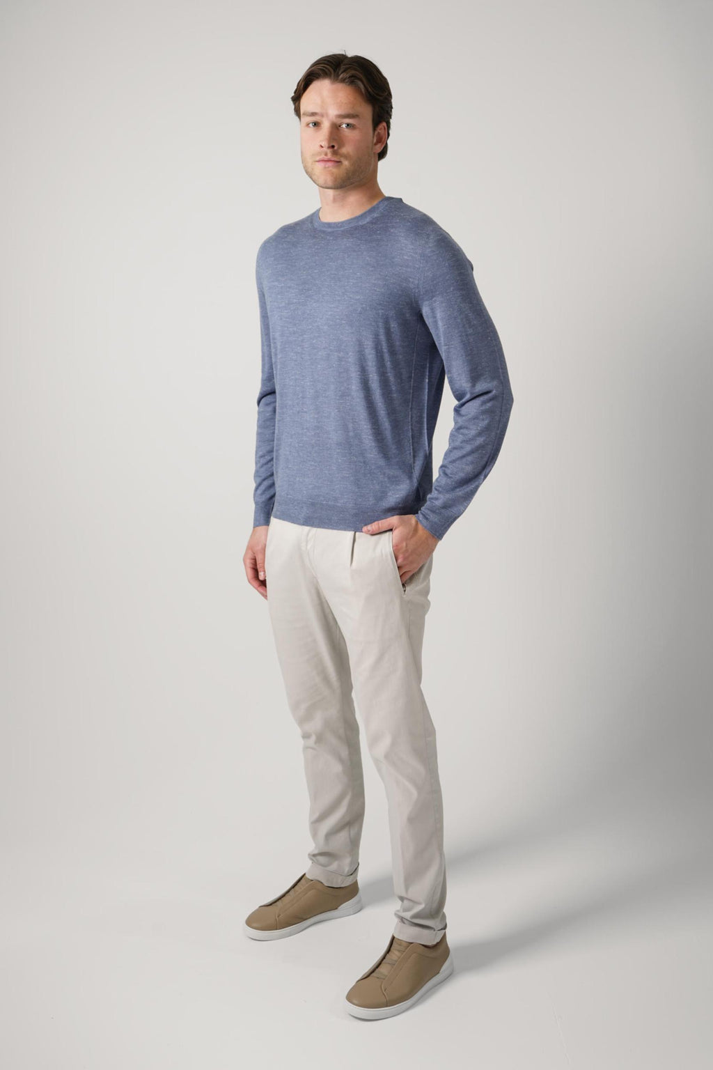 Zegna Longsleeve Silk Knit Shirt Steel Blue