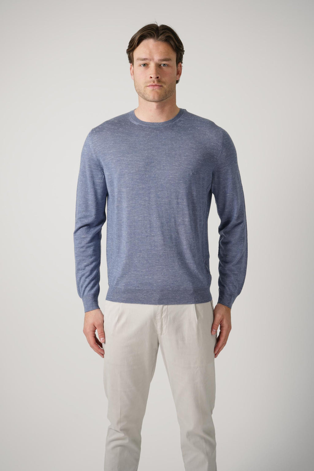 Zegna Longsleeve Silk Knit Shirt Steel Blue