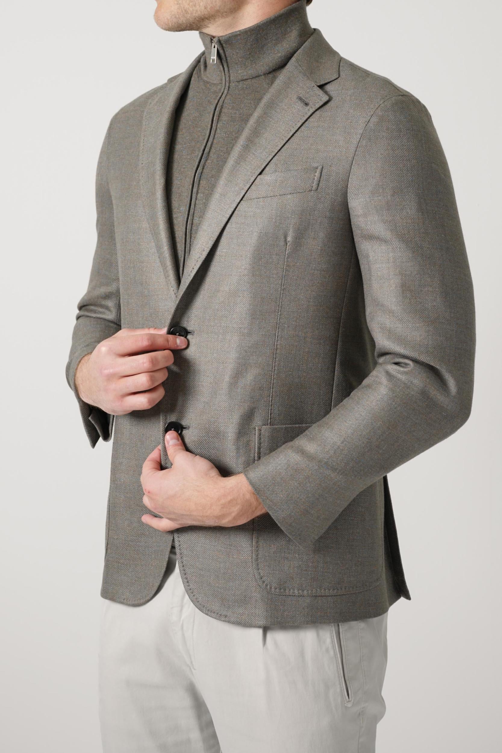 Zegna Mélange Cashmere Silk And Linen Jacket Dark Taupe