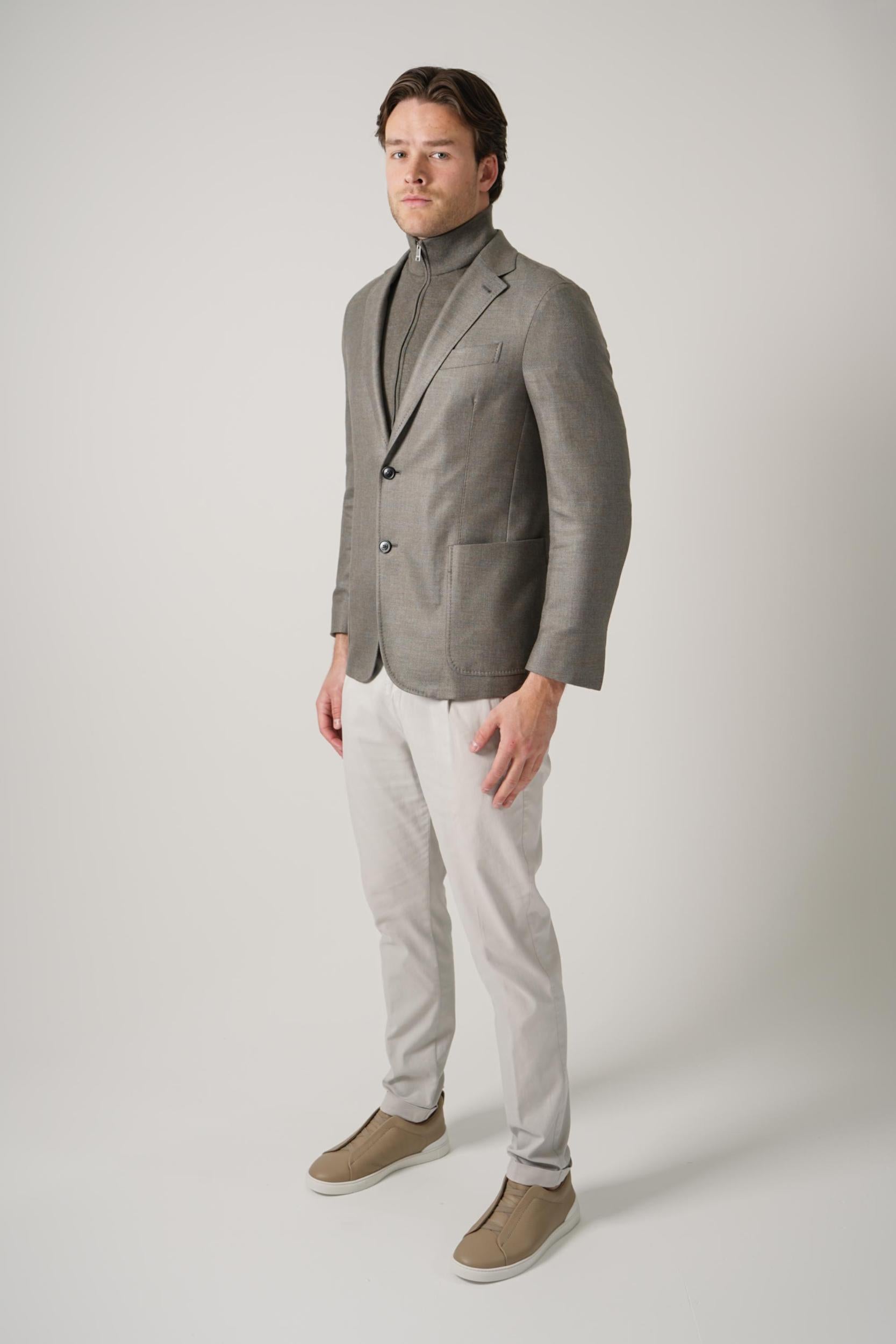 Zegna Mélange Cashmere Silk And Linen Jacket Dark Taupe