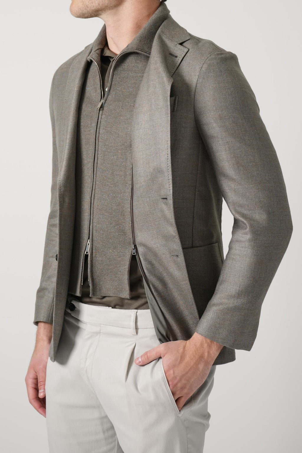 Zegna Mélange Cashmere Silk And Linen Jacket Dark Taupe