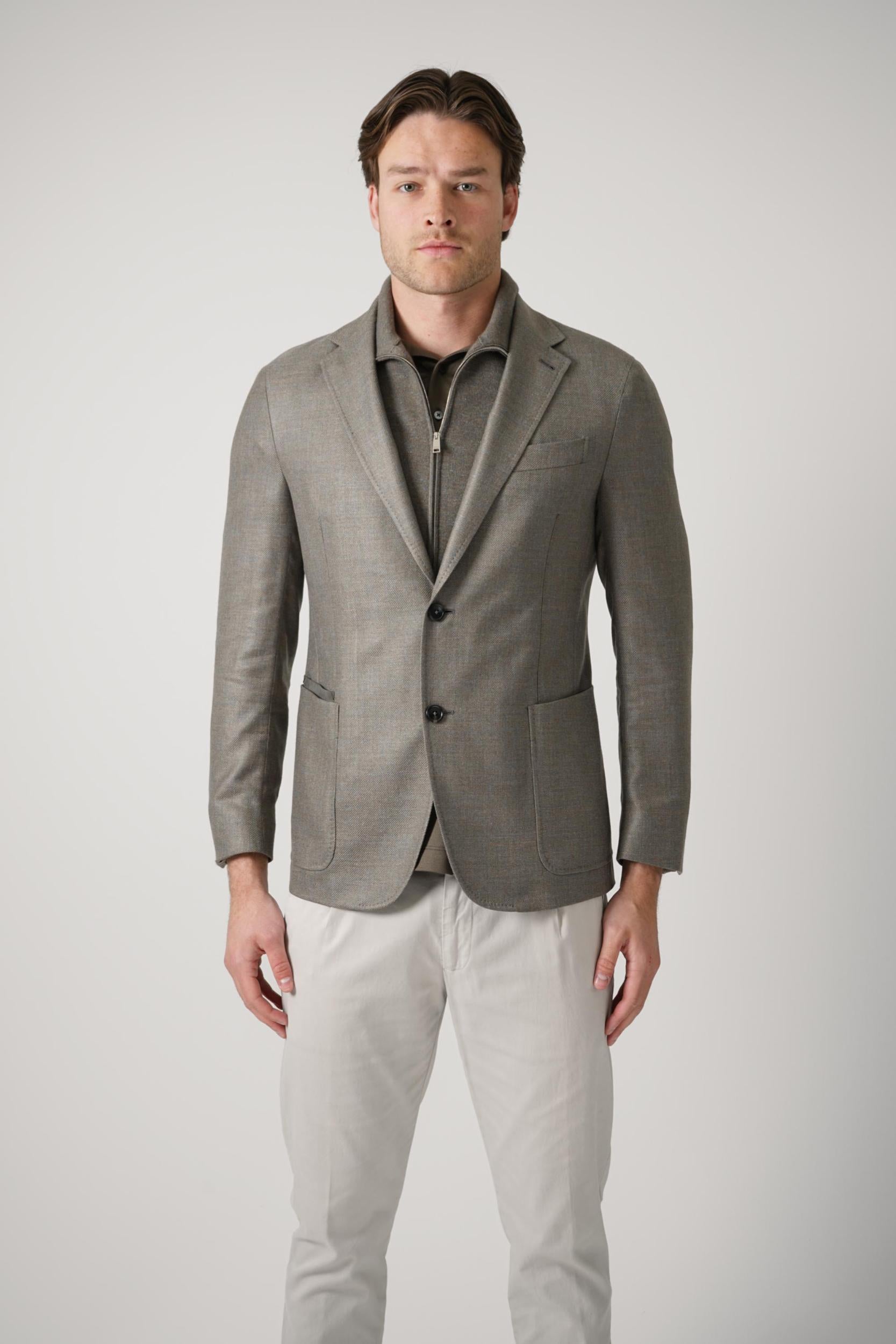 Zegna Mélange Cashmere Silk And Linen Jacket Dark Taupe