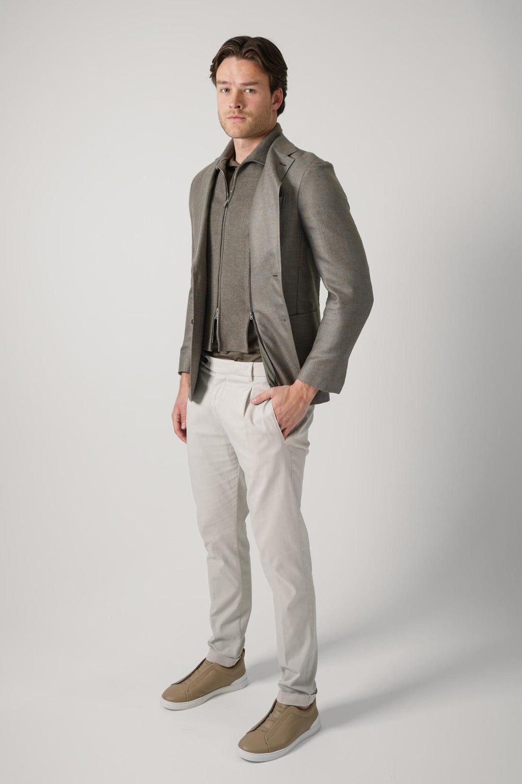 Zegna Mélange Cashmere Silk And Linen Jacket Dark Taupe