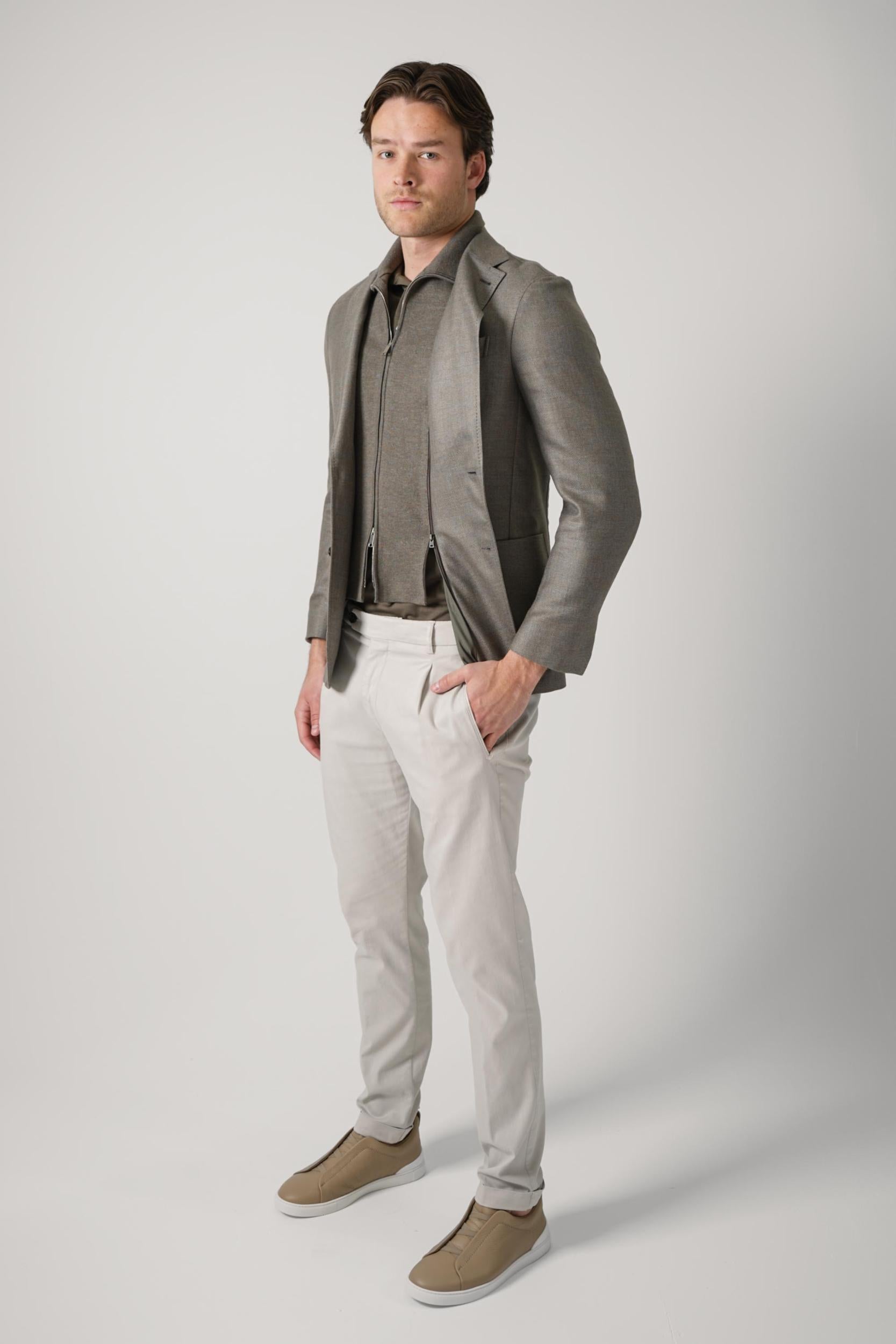 Zegna Mélange Cashmere Silk And Linen Jacket Dark Taupe