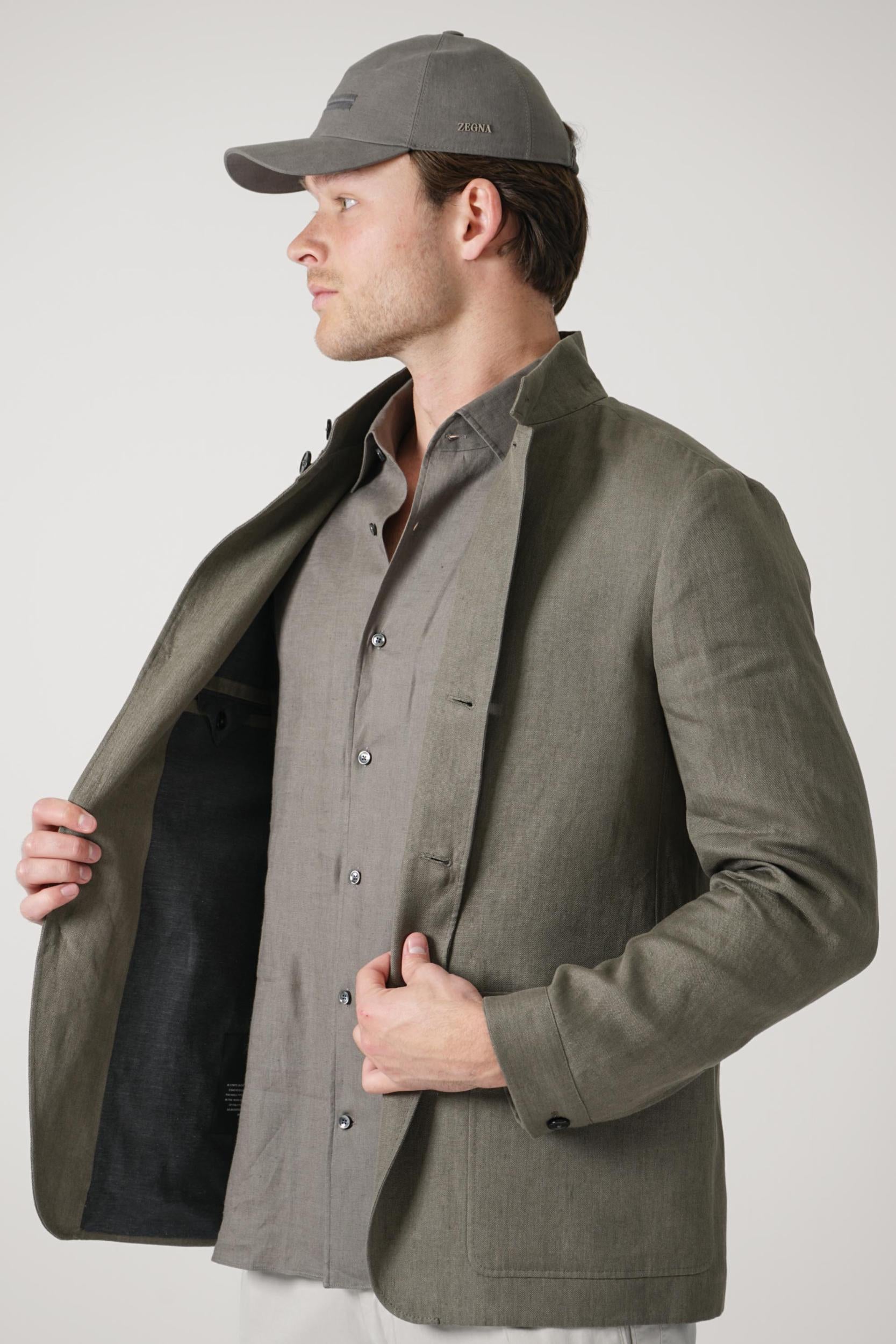 Zegna Oasi Linen Jacket Olive Green