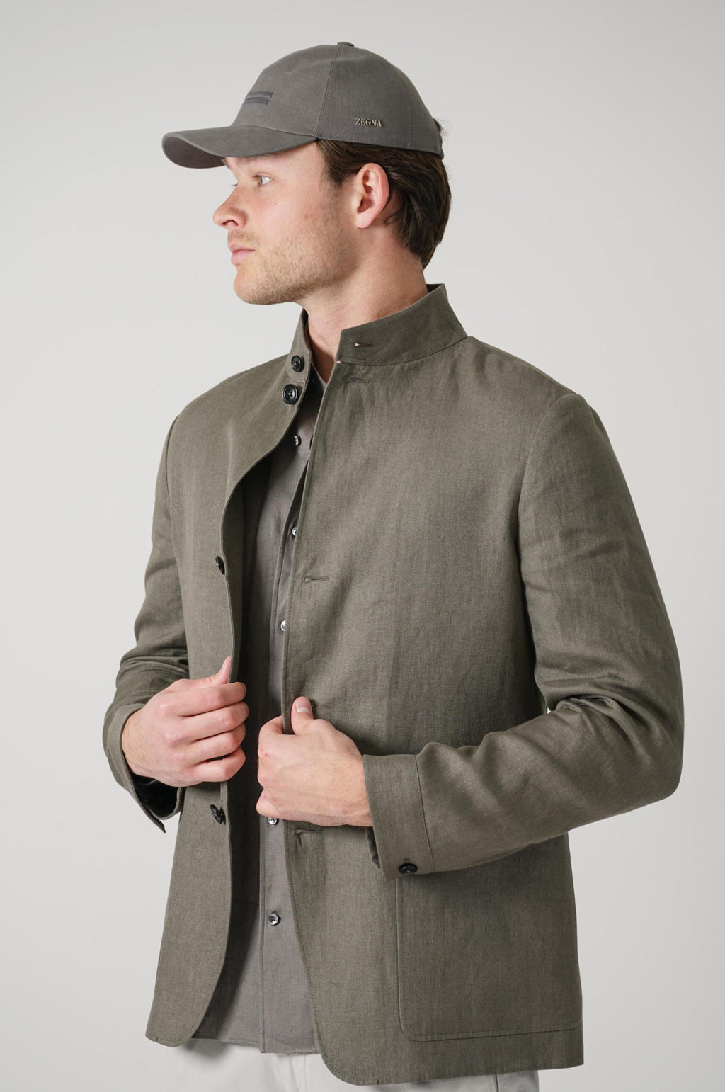 Zegna Oasi Linen Jacket Olive Green