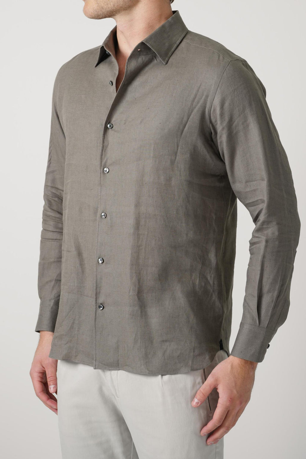 Zegna Oasi Linen  Shirt Olive Green
