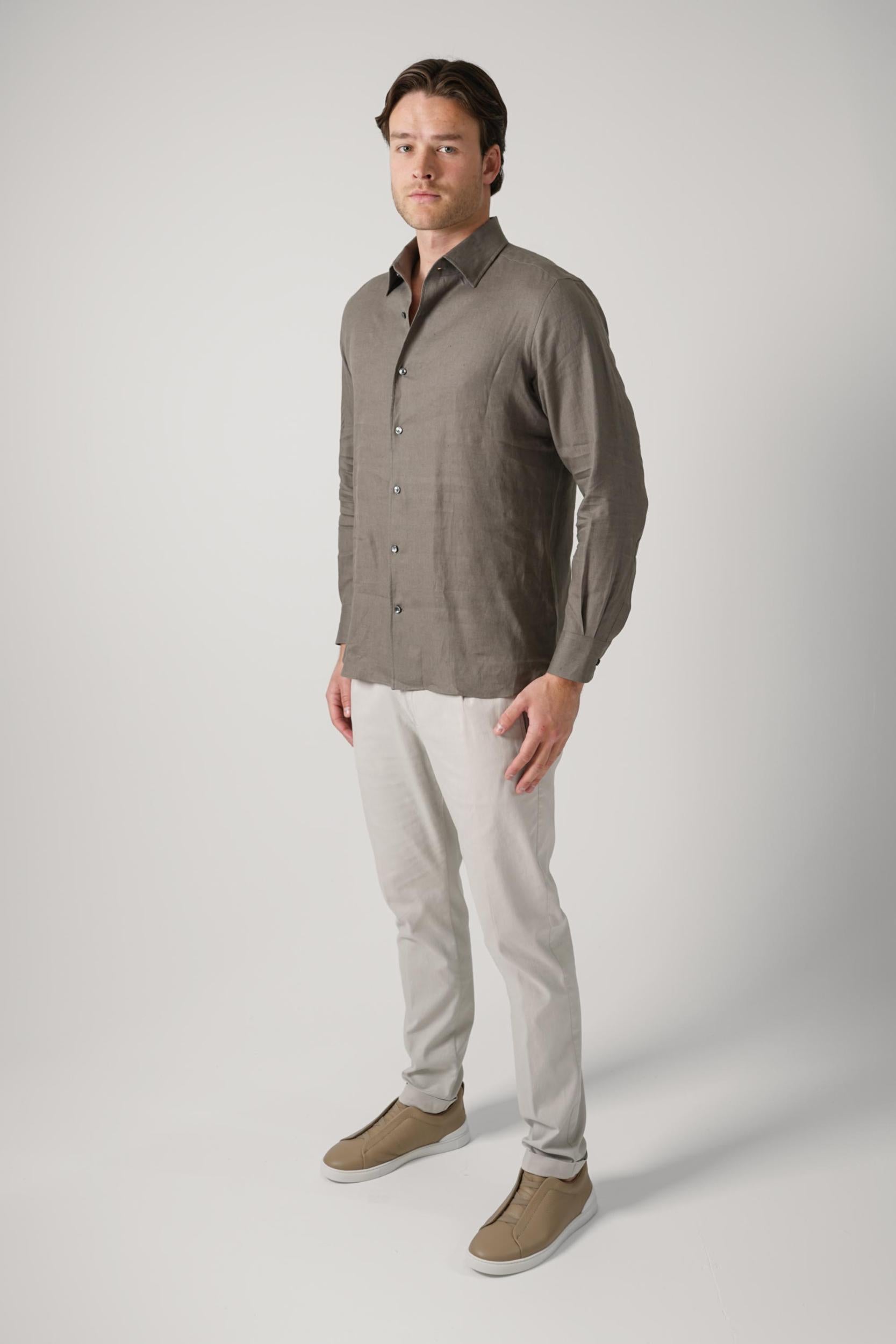 Zegna Oasi Linen  Shirt Olive Green