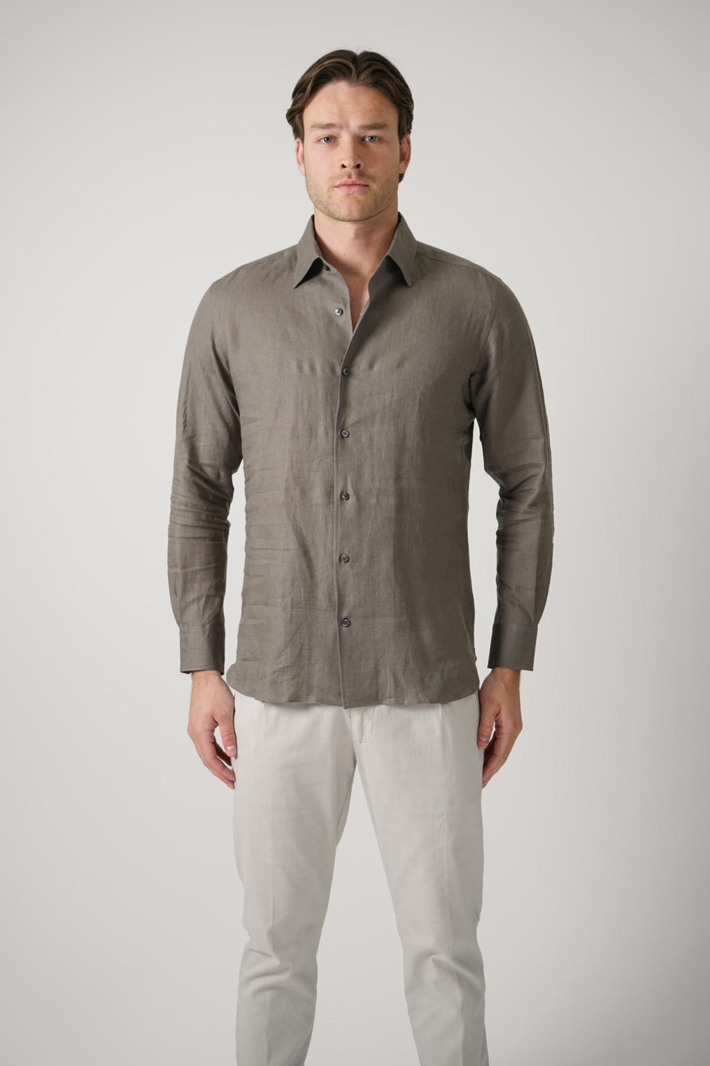 Zegna Oasi Linen  Shirt Olive Green