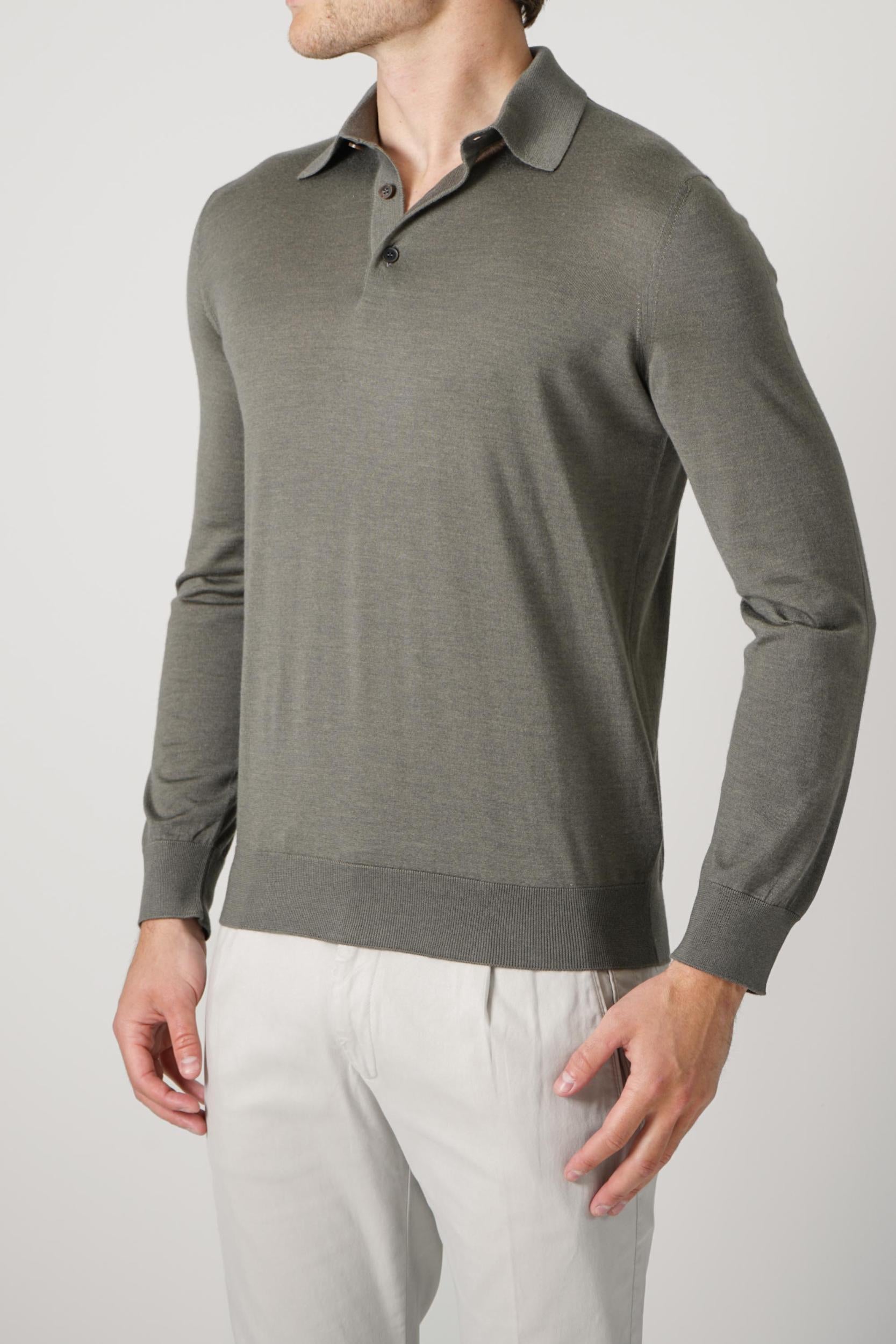 Zegna Polo Cashmere Silk Knit Dark Taupe