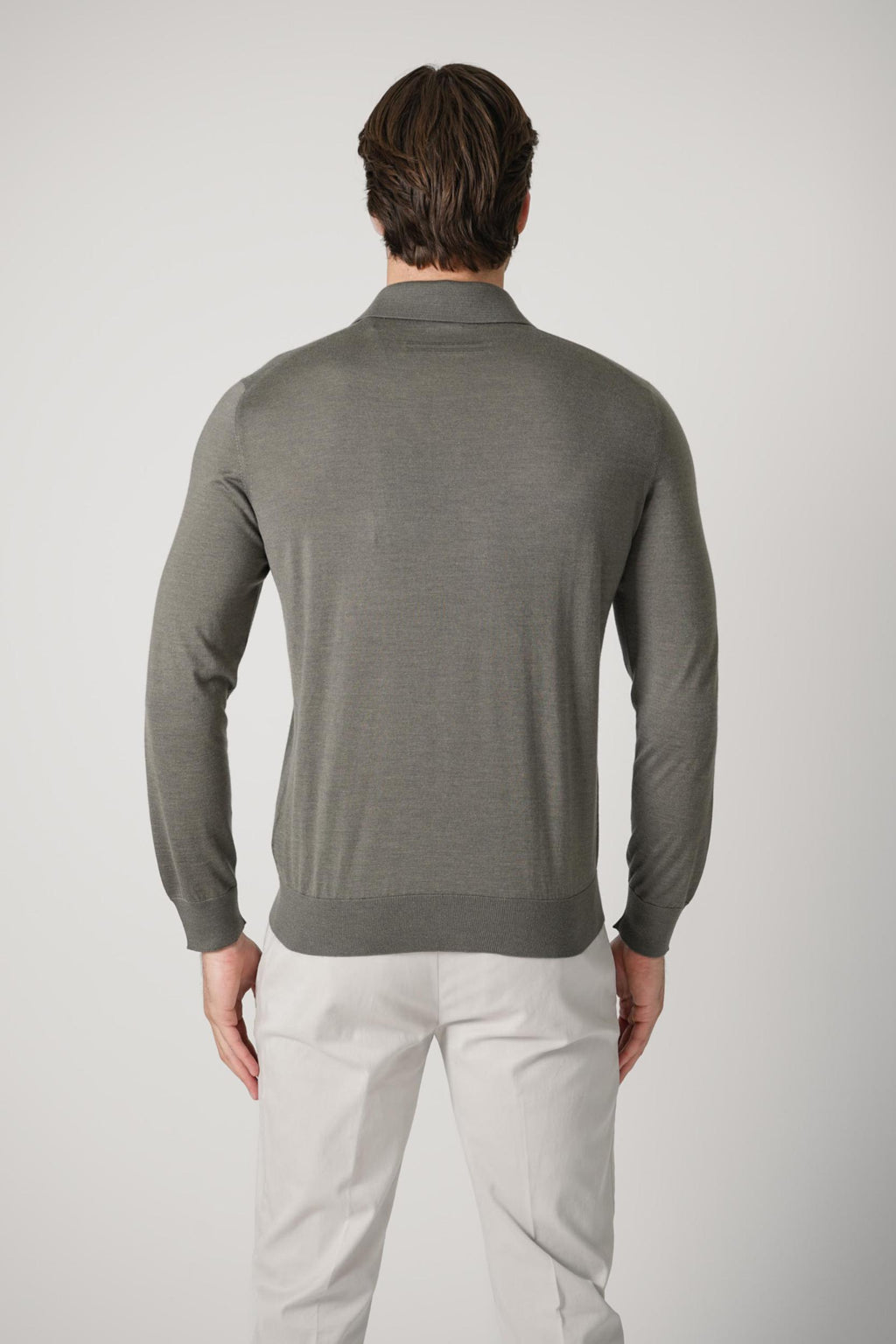 Zegna Polo Cashmere Silk Knit Dark Taupe