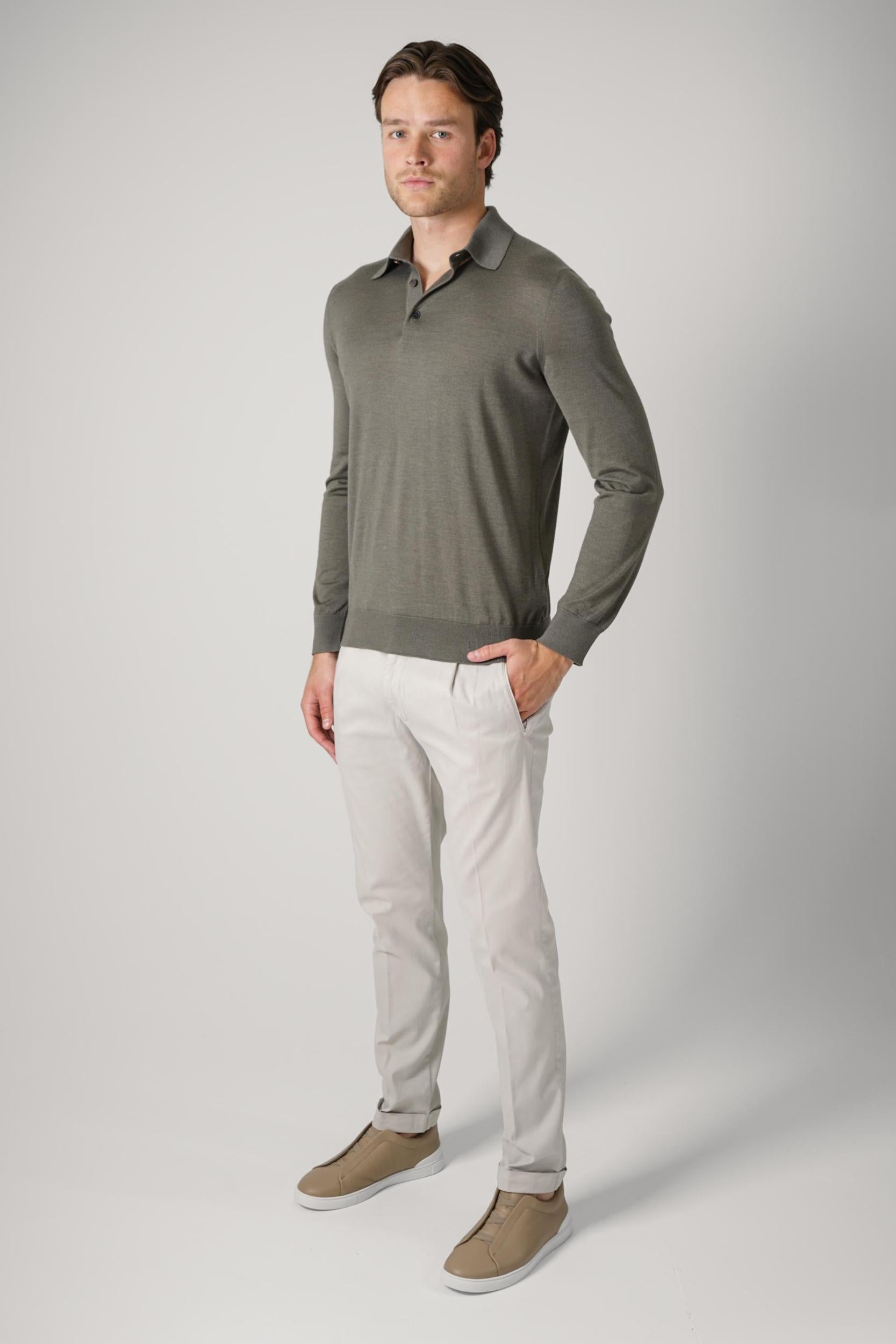 Zegna Polo Cashmere Silk Knit Dark Taupe